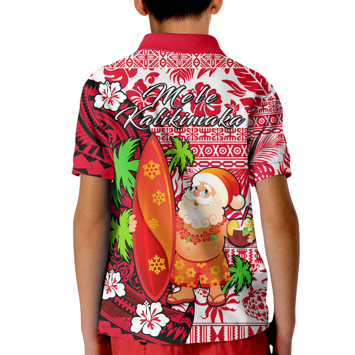 Mele Kalikimaka Polo Shirt KID Christmas Hawaii with Santa Claus LT13 - Polynesian Pride