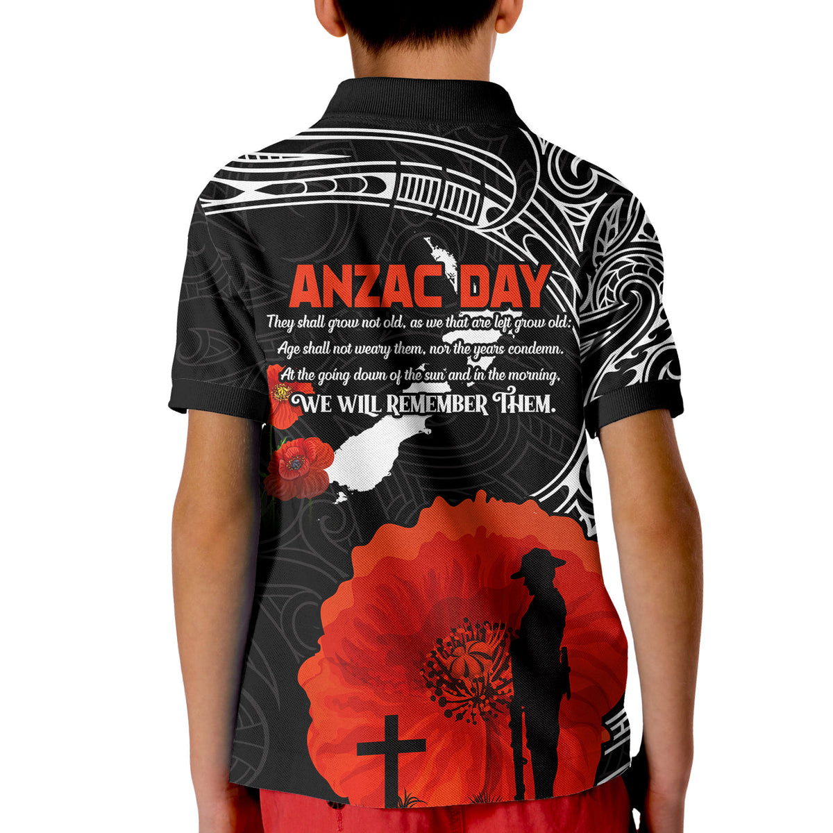 New Zealand ANZAC 2022 Polo Shirt Maori Mix Fern Poppy LT13 - Polynesian Pride