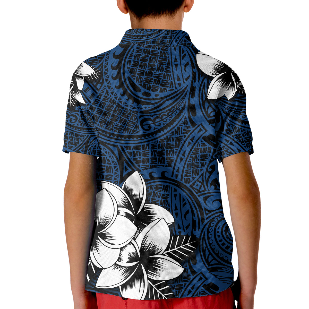 Hawaiian Plumeria Tribal Polynesian Polo Shirt Blue RLT14 - Polynesian Pride