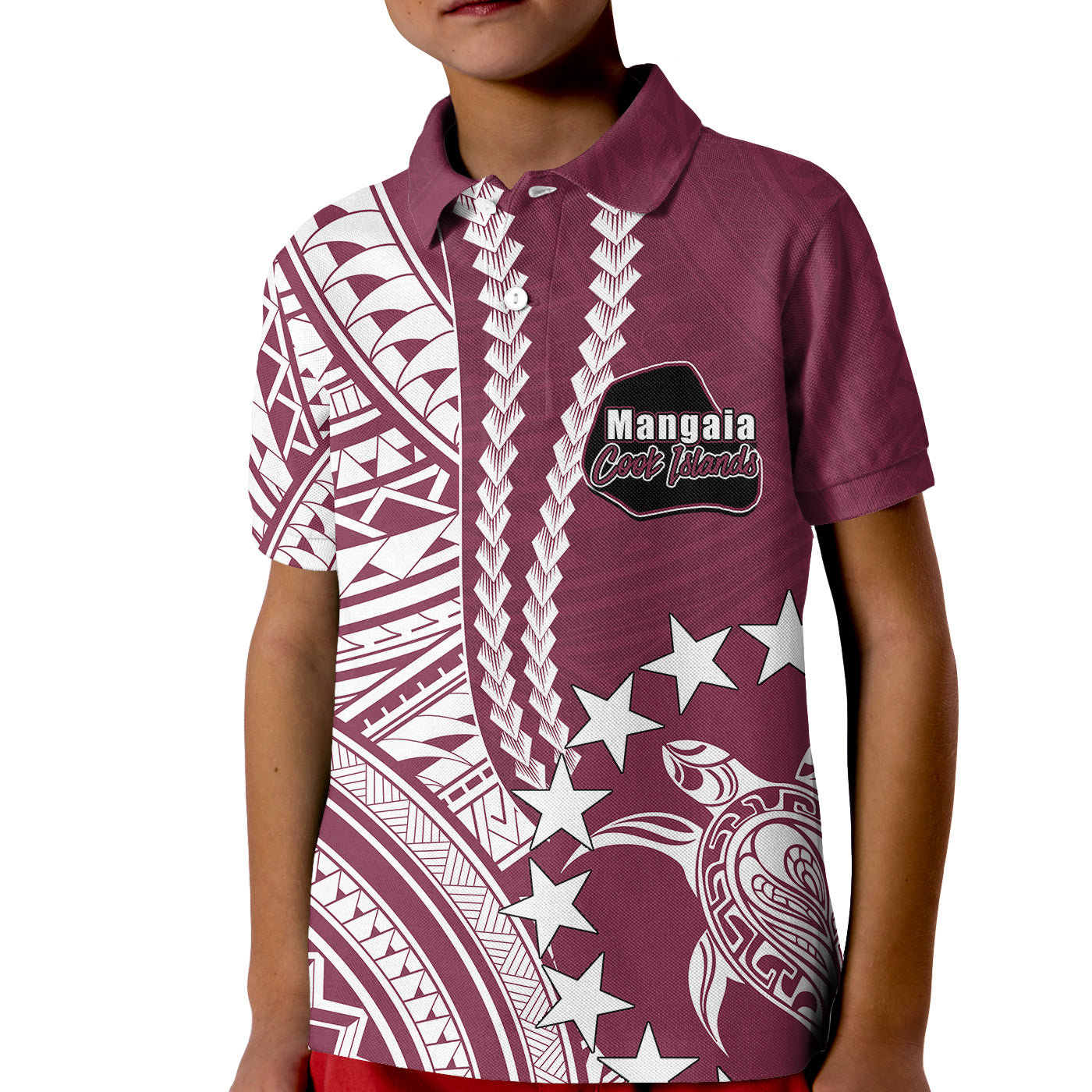 Cook Islands Mangaia Polynesian Polo Shirt KID LT6 Unisex Maroon - Polynesian Pride