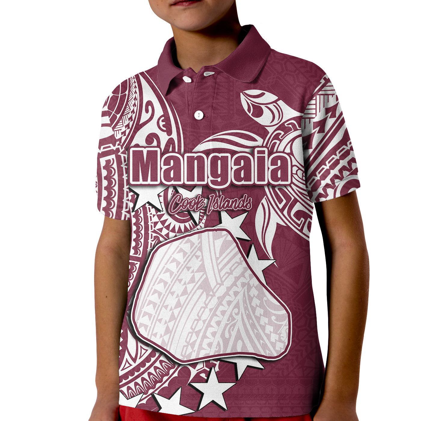 (Custom Personalised)Cook Islands Polo Shirt KID Mangaia LT6 Unisex Maroon - Polynesian Pride