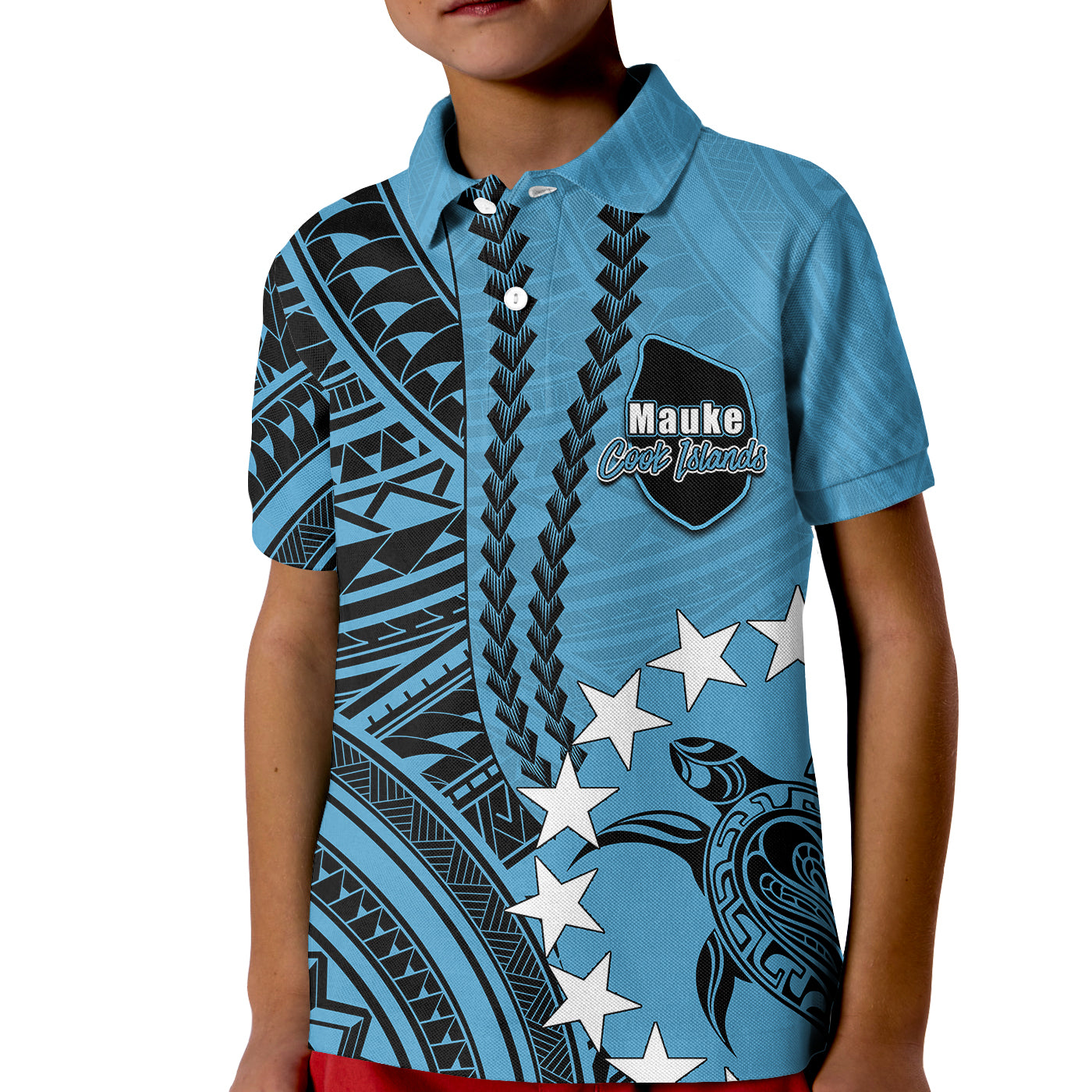 Cook Islands Mauke Polynesian Polo Shirt KID LT6 Unisex Blue - Polynesian Pride