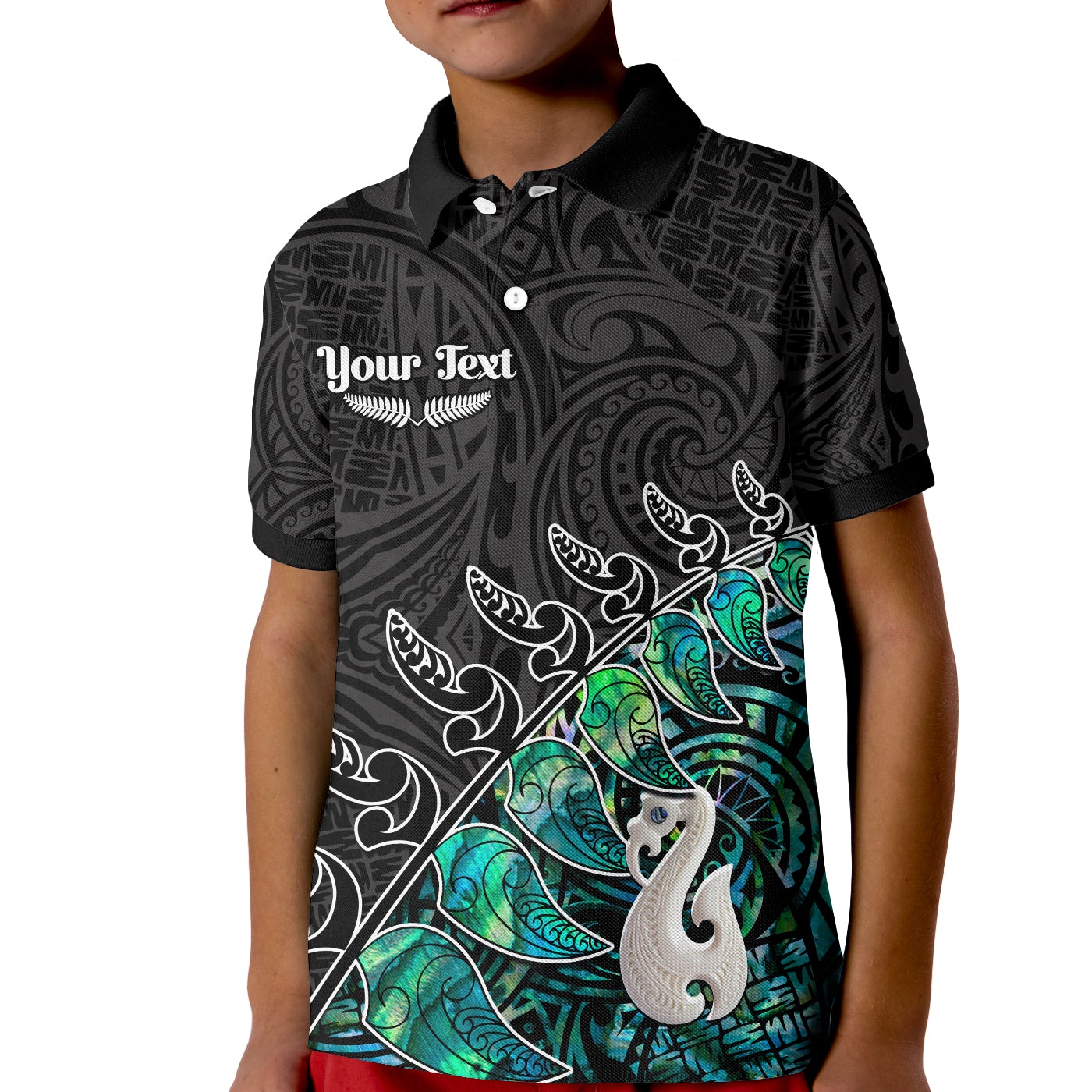 (Custom Personalised) New Zealand Maori Polo Shirt KID Fern and Manaia Version Black LT13 Unisex Black - Polynesian Pride