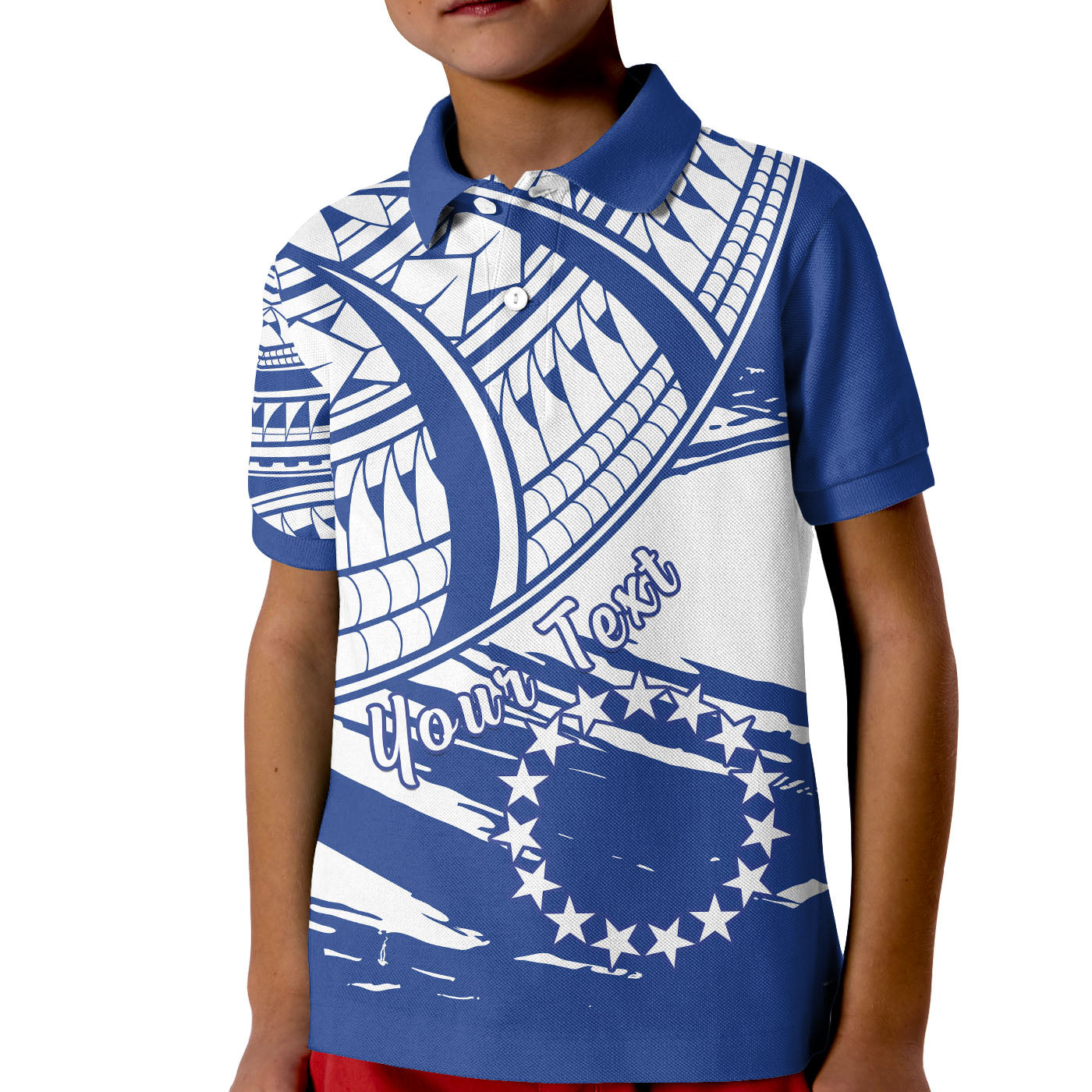 ( Custom Personalised) Cook Islands Polo Shirt KID Flag Style Blue With Claw Pattern LT13 Unisex Blue - Polynesian Pride