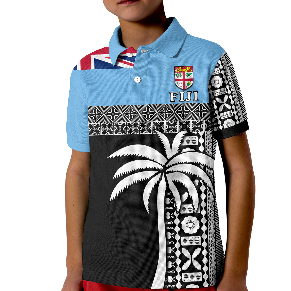 (Custom Personalised) Fiji Tapa Pattern Polo Shirt KID Coconut Tree LT13 - Polynesian Pride