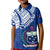 Samoa Siapo Polo Shirt Sporty Mix Barkcloth Panel LT13 Kid Blue - Polynesian Pride