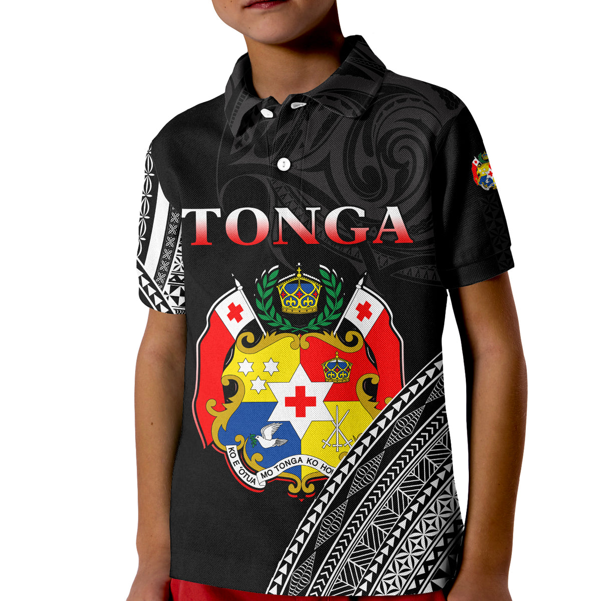 Tonga Polo Shirt KID Tongan Pattern Blithesome Version Black LT13 Unisex Black - Polynesian Pride