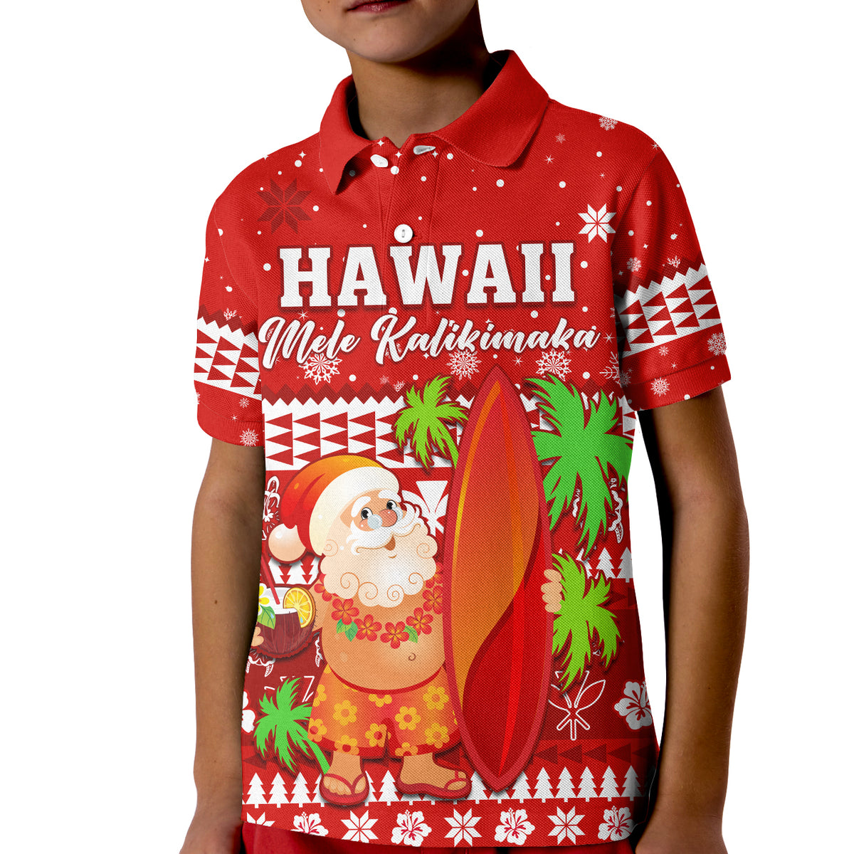 Mele Kalikimaka Polo Shirt KID Santa Claus Hawaii Christmas LT13 Unisex Red - Polynesian Pride