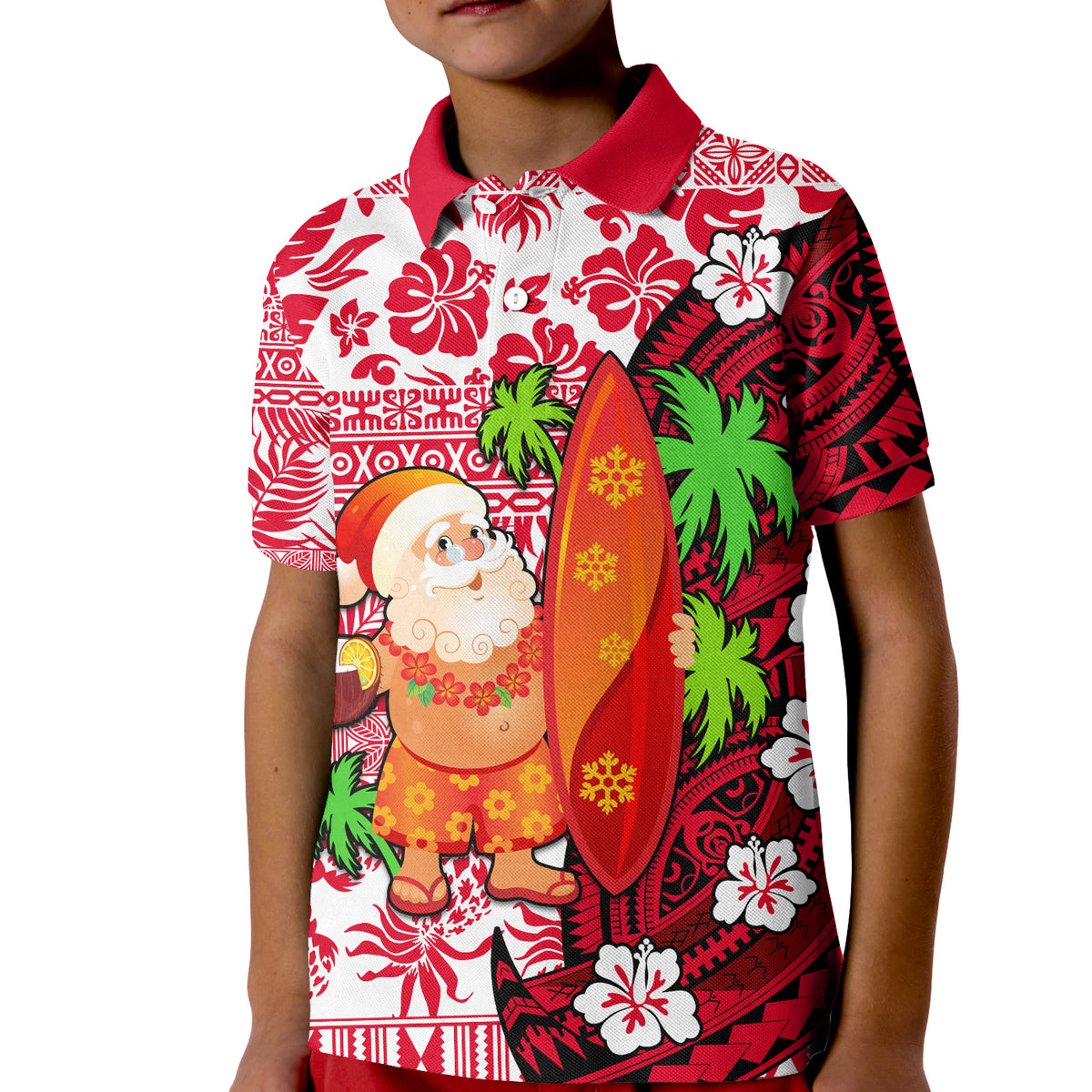 Mele Kalikimaka Polo Shirt KID Christmas Hawaii with Santa Claus LT13 Unisex Red - Polynesian Pride