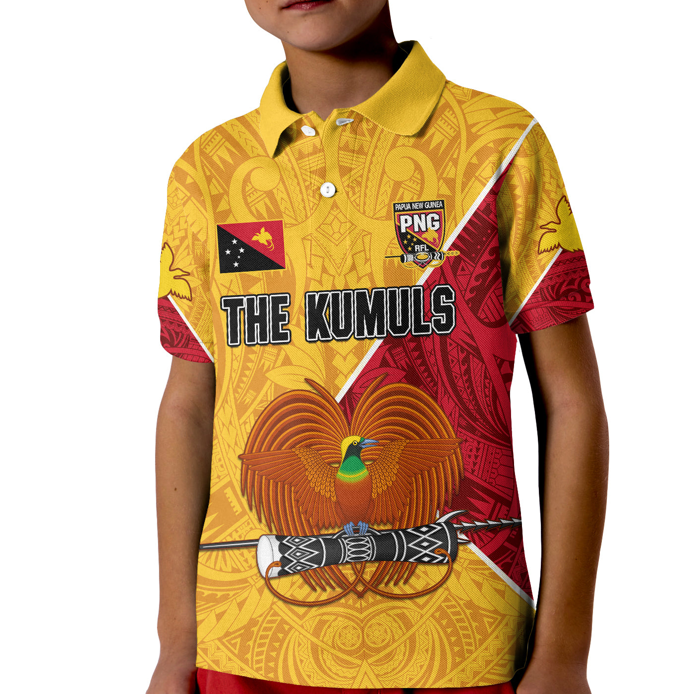 The Kumuls PNG Polo Shirt KID Papua New Guinea Polynesian Dynamic Style LT14 Kid Yellow - Polynesian Pride