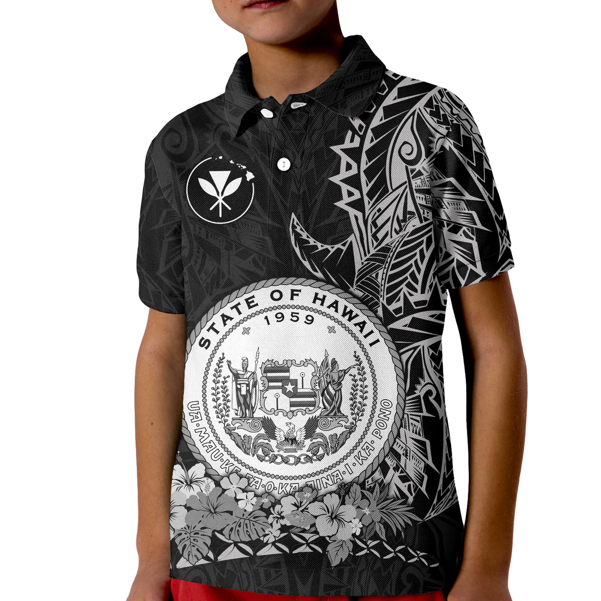Hawaiian Polynesian Polo Shirt KID White Seal of Hawaii LT13 Unisex White - Polynesian Pride