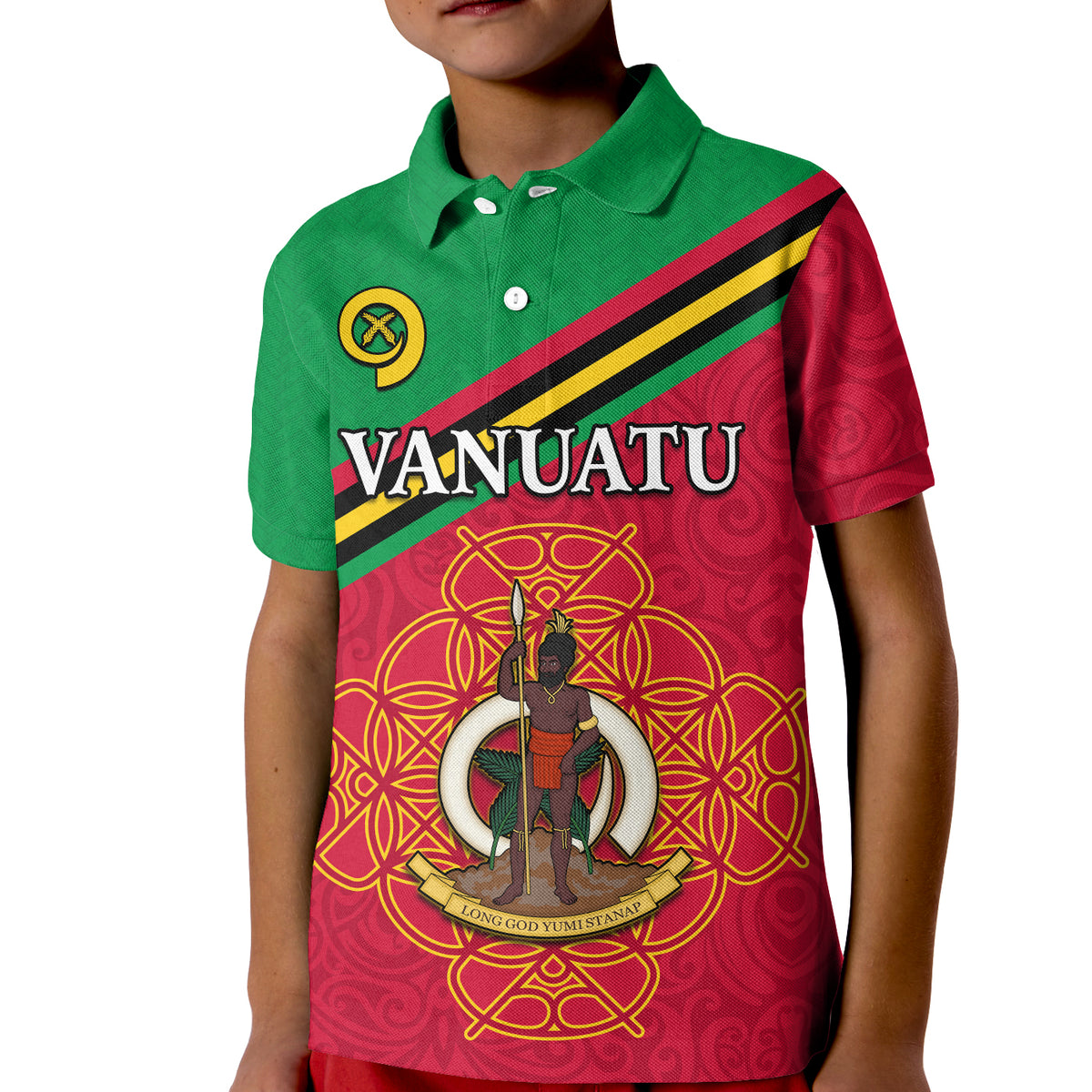 Vanuatu Polo Shirt KID Pattern Sand Drawing LT13 Unisex Red - Polynesian Pride