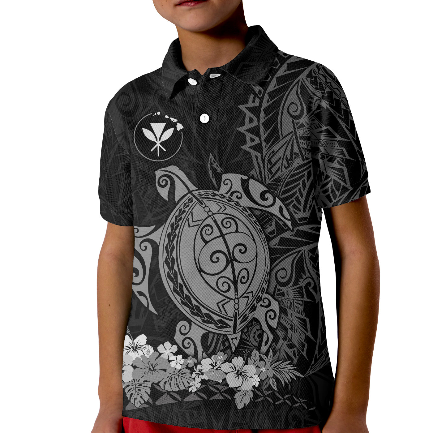Hawaii Polynesian Polo Shirt KID Gray Sea Turtles Hawaiian LT13 Unisex Gray - Polynesian Pride