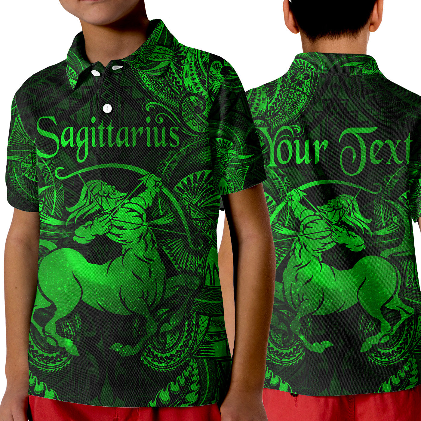 (Custom Personalised) Sagittarius Zodiac Polynesian Polo Shirt KID Unique Style - Green LT8 Unisex Green - Polynesian Pride