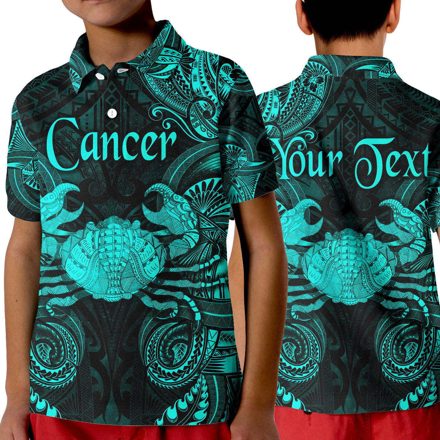 (Custom Personalised) Cancer Zodiac Polynesian Polo Shirt KID Unique Style - Turquoise LT8 Unisex Turquoise - Polynesian Pride