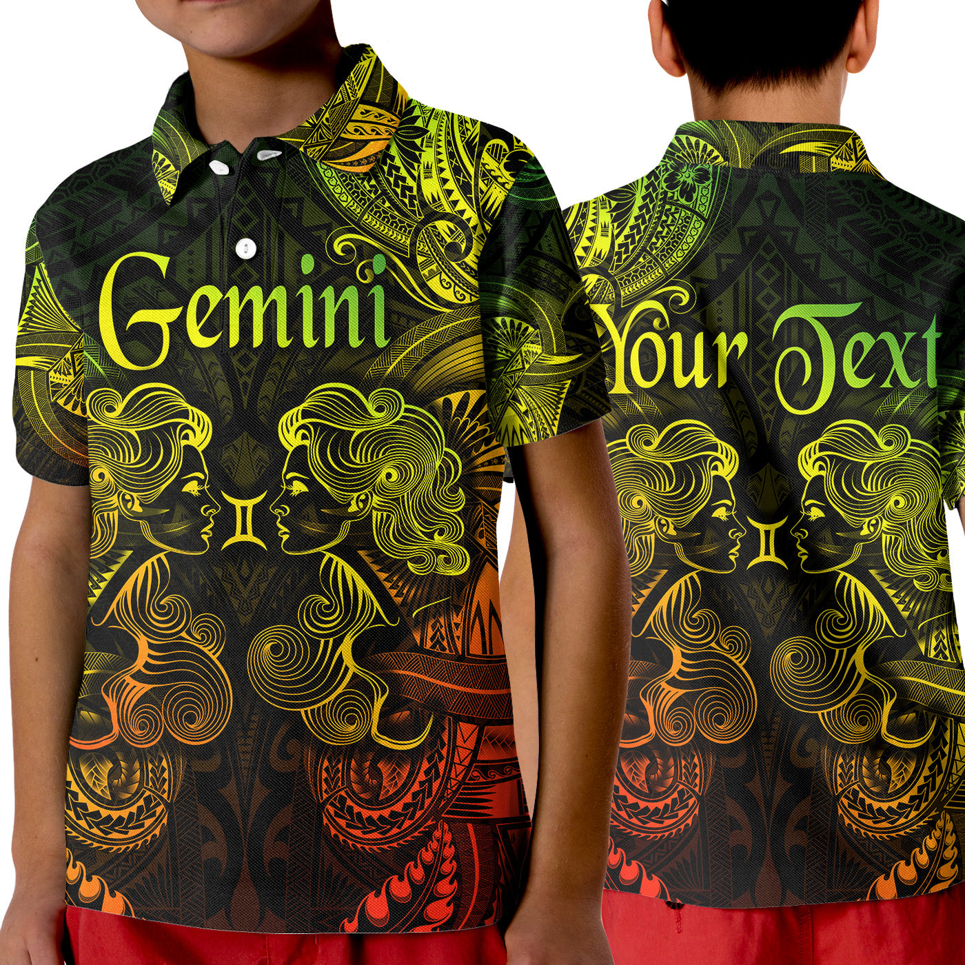 (Custom Personalised) Gemini Zodiac Polynesian Polo Shirt KID Unique Style - Reggae LT8 Unisex Reggae - Polynesian Pride