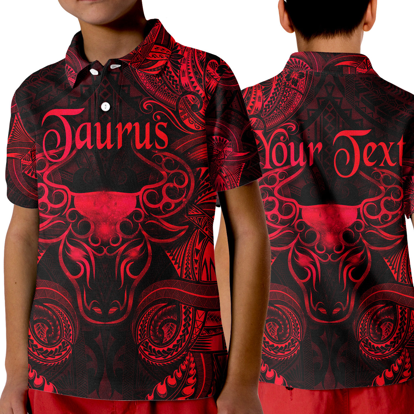 (Custom Personalised) Taurus Zodiac Polynesian Polo Shirt KID Unique Style - Red LT8 Unisex Red - Polynesian Pride