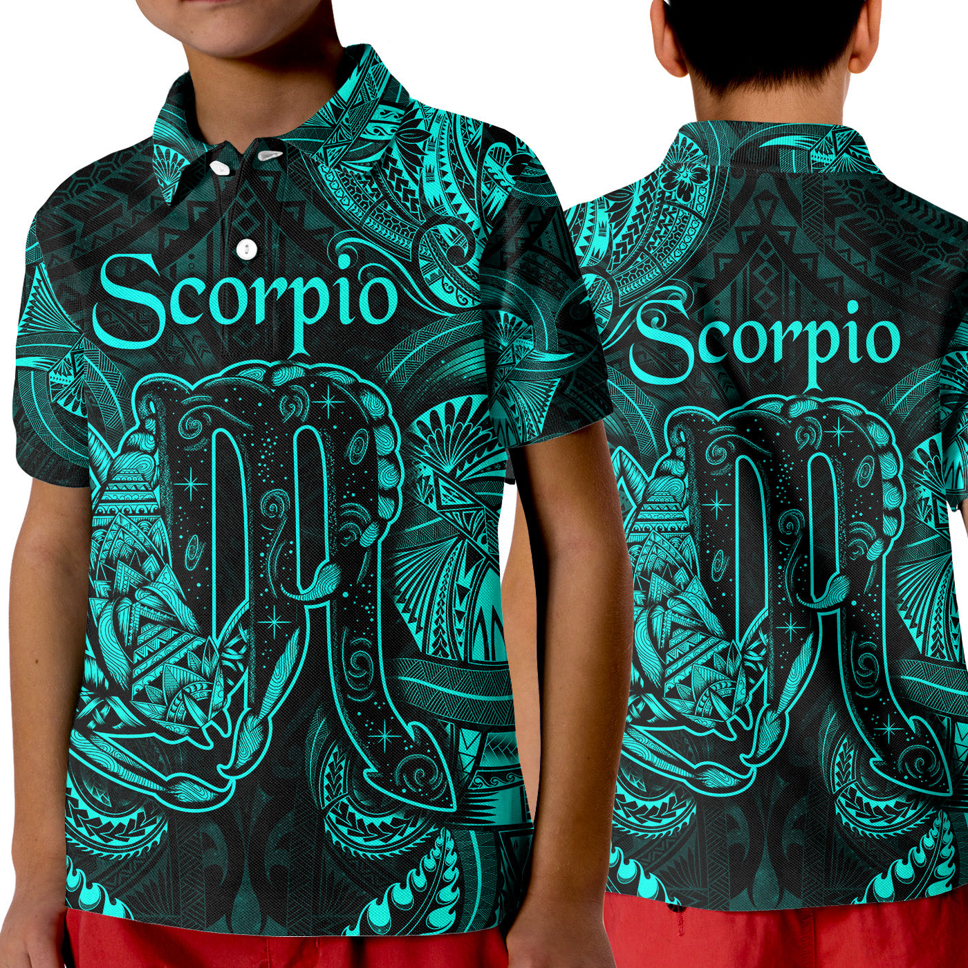 Scorpio Zodiac Polynesian Polo Shirt KID Unique Style - Turquoise LT8 Unisex Turquoise - Polynesian Pride