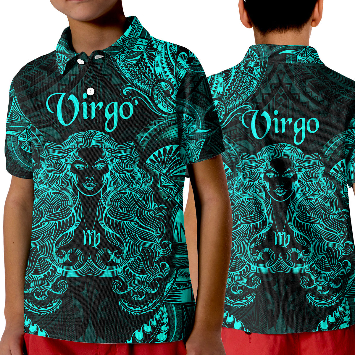 Virgo Zodiac Polynesian Polo Shirt KID Unique Style - Turquoise LT8 Unisex Turquoise - Polynesian Pride