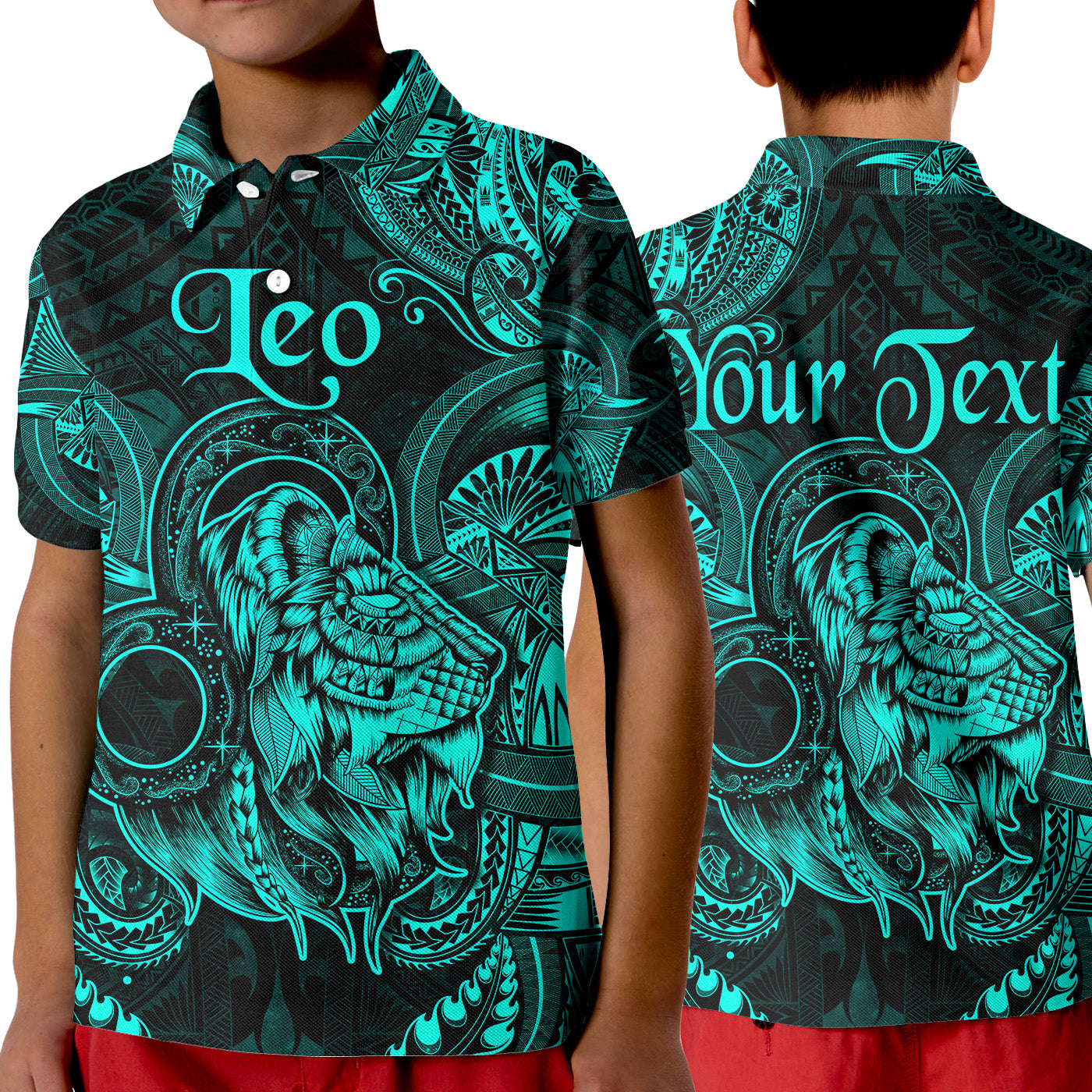 (Custom Personalised) Leo Zodiac Polynesian Polo Shirt KID Unique Style - Turquoise LT8 Unisex Turquoise - Polynesian Pride