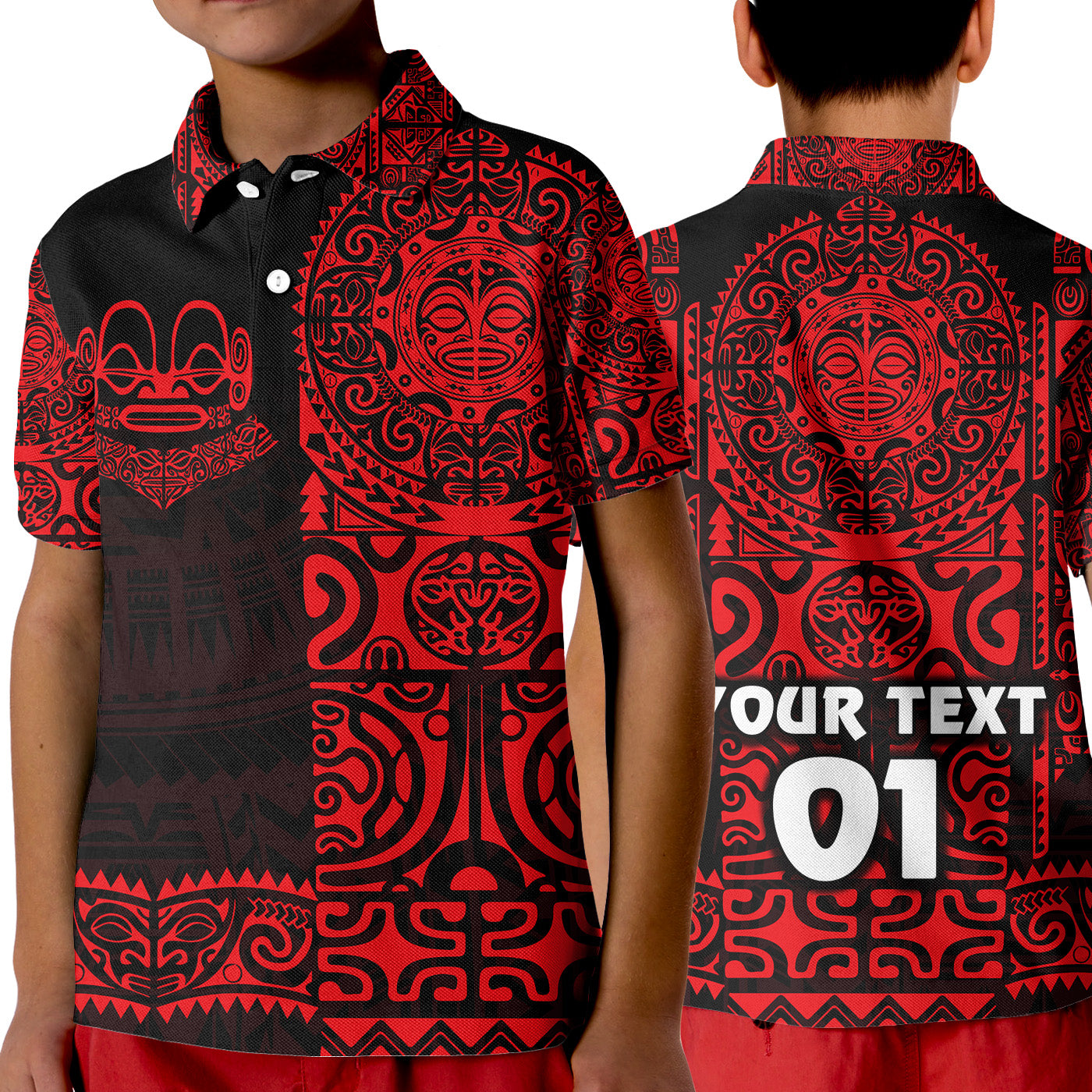 (Custom Personalised) Marquesas Islands Polo Shirt KID Marquesan Tattoo Unique Style - Red LT8 Unisex Red - Polynesian Pride