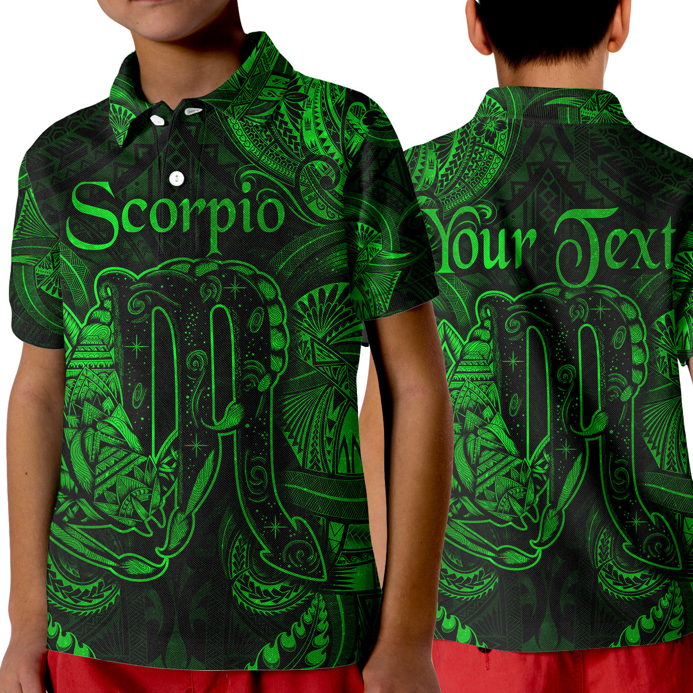 (Custom Personalised) Scorpio Zodiac Polynesian Polo Shirt KID Unique Style - Green LT8 Unisex Green - Polynesian Pride