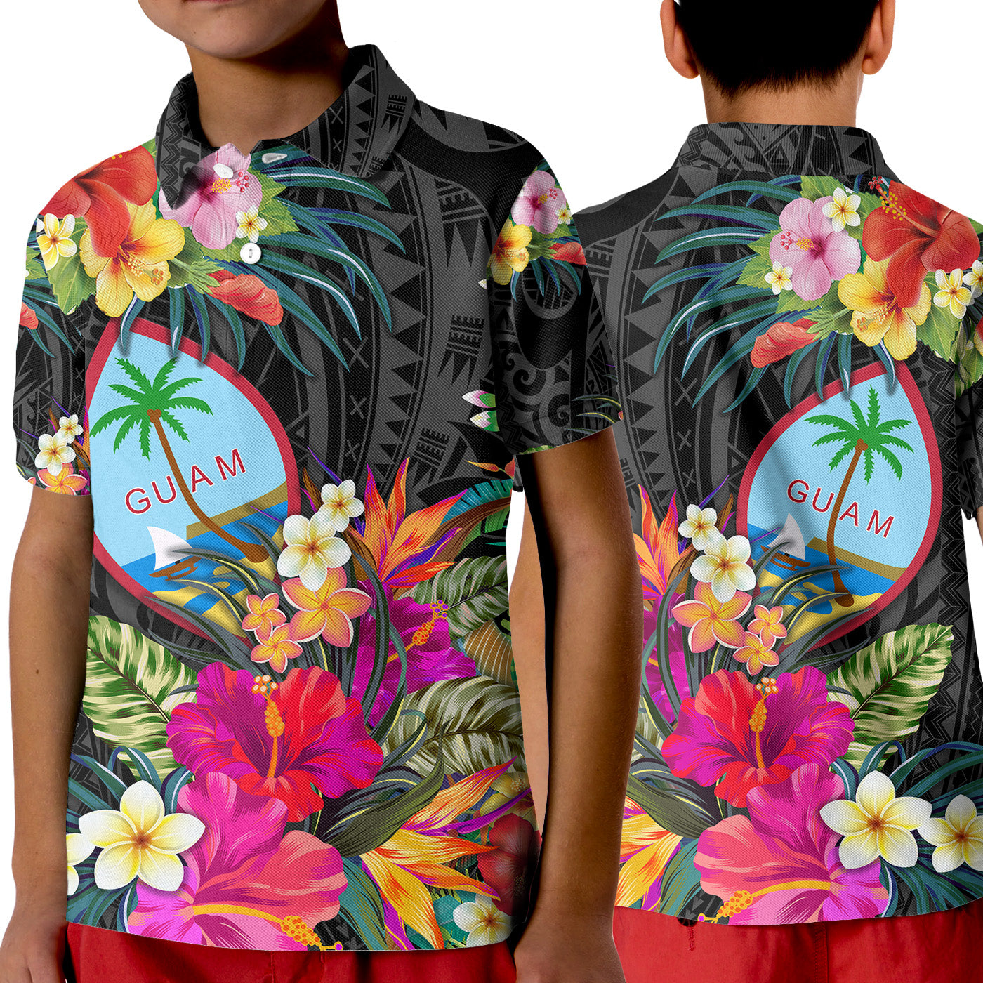 Guam Polynesian Polo Shirt KID Tropical Flowers - Colorful Vibes LT8 - Polynesian Pride