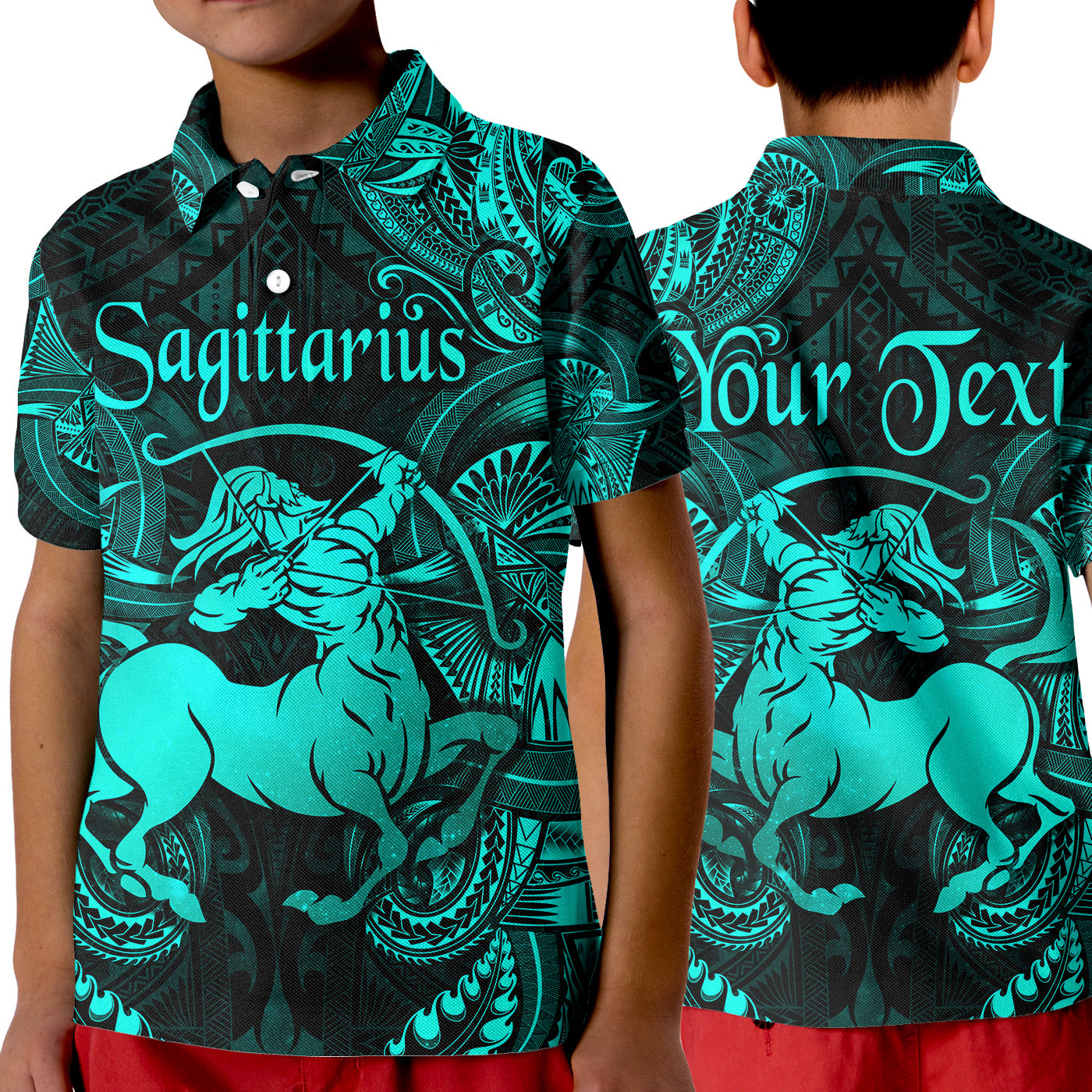 (Custom Personalised) Sagittarius Zodiac Polynesian Polo Shirt KID Unique Style - Turquoise LT8 Unisex Turquoise - Polynesian Pride