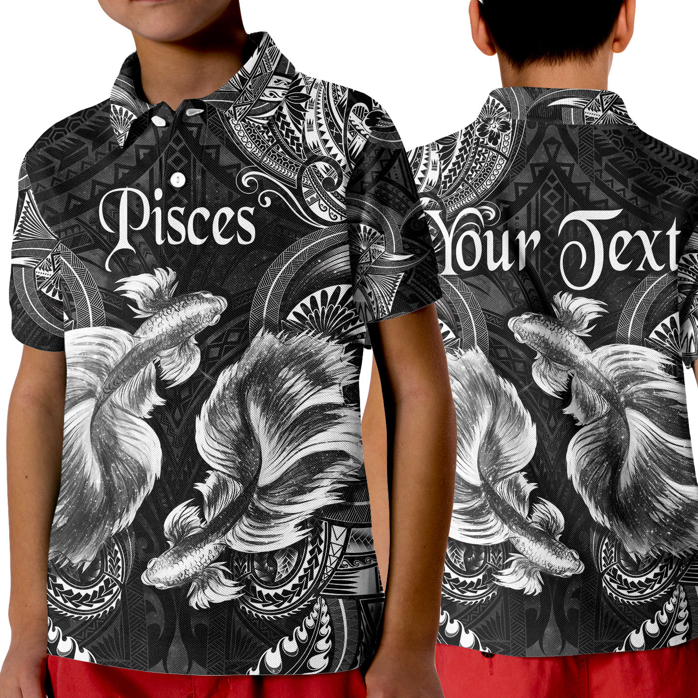 (Custom Personalised) Pisces Zodiac Polynesian Polo Shirt KID Unique Style - Black LT8 Unisex Black - Polynesian Pride