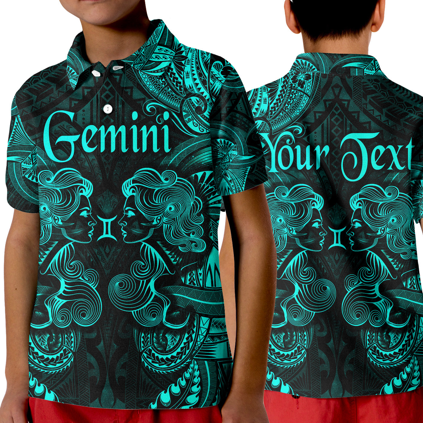 (Custom Personalised) Gemini Zodiac Polynesian Polo Shirt KID Unique Style - Turquoise LT8 Unisex Turquoise - Polynesian Pride