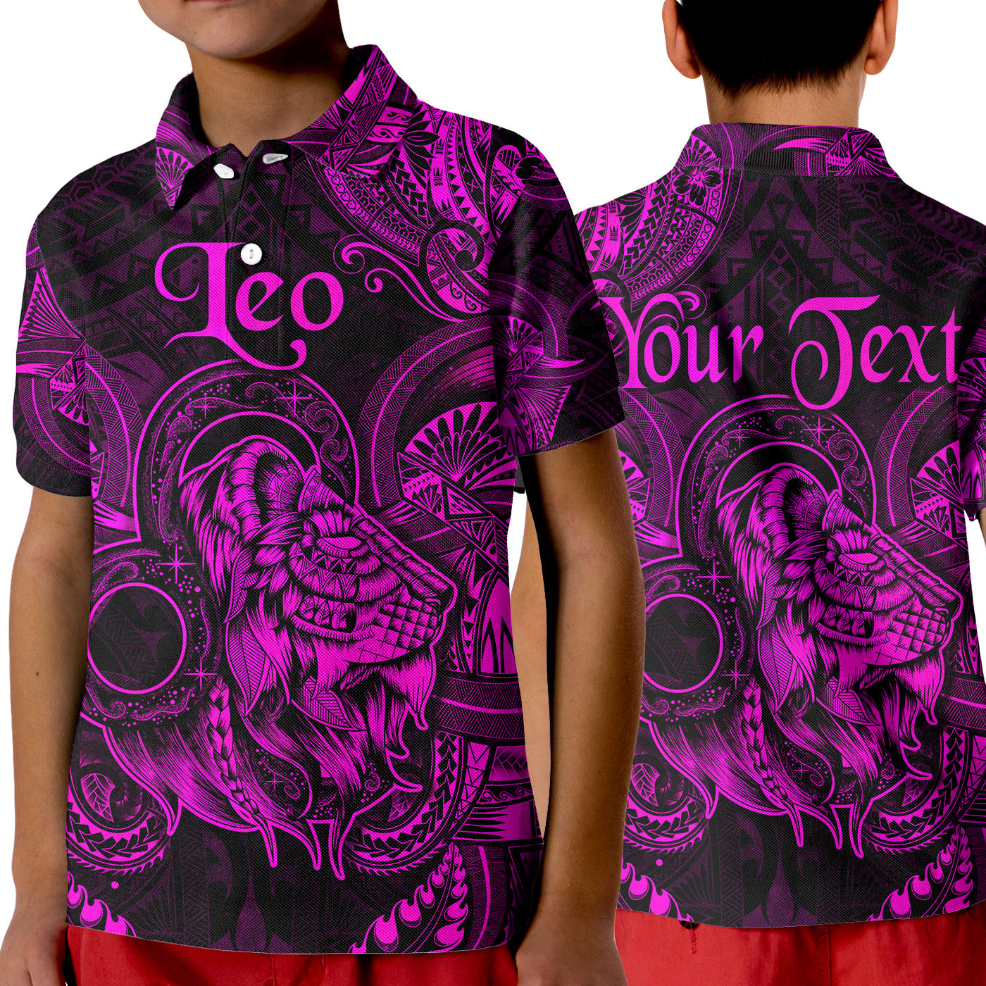 (Custom Personalised) Leo Zodiac Polynesian Polo Shirt KID Unique Style - Pink LT8 Unisex Pink - Polynesian Pride