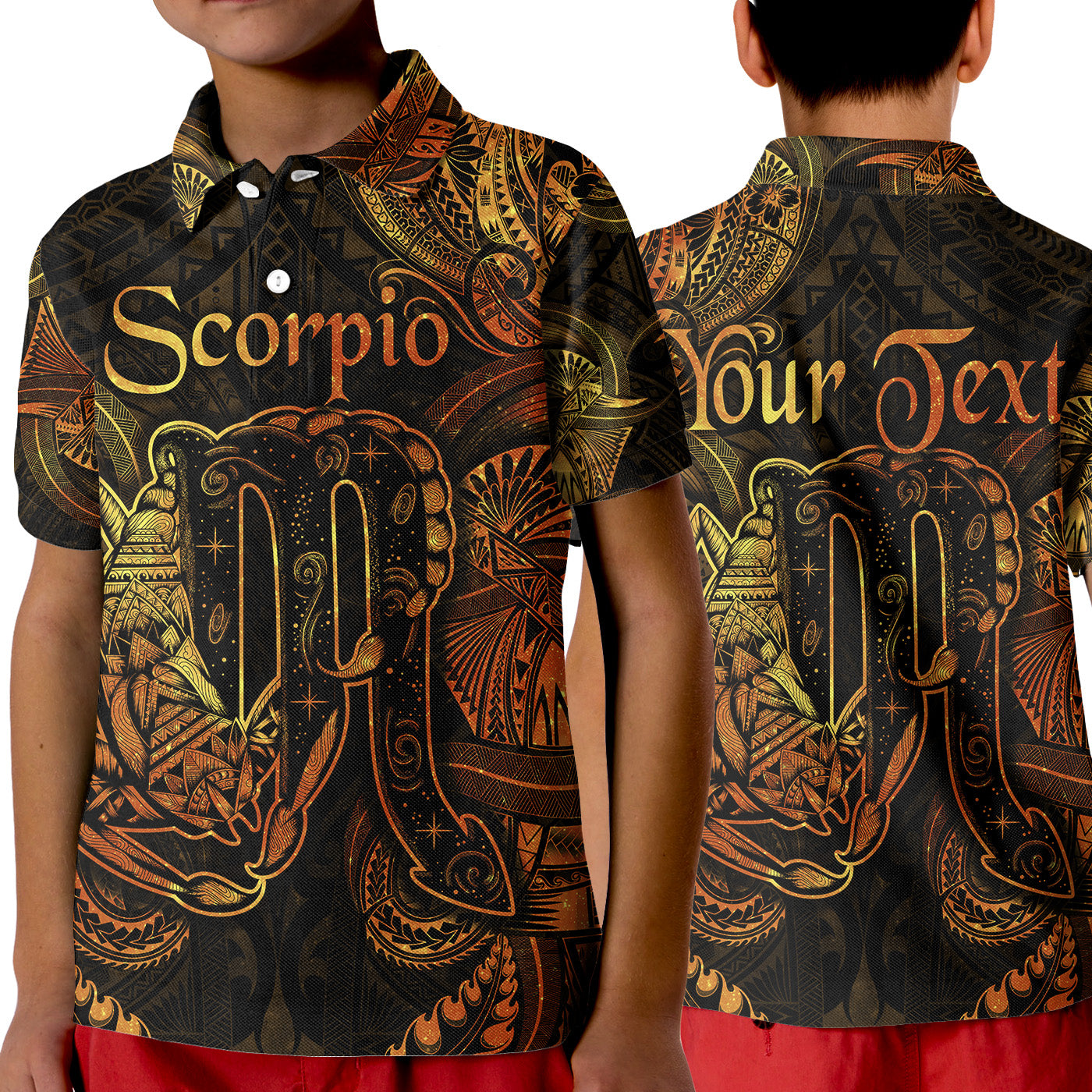 (Custom Personalised) Scorpio Zodiac Polynesian Polo Shirt KID Unique Style - Gold LT8 Unisex Gold - Polynesian Pride