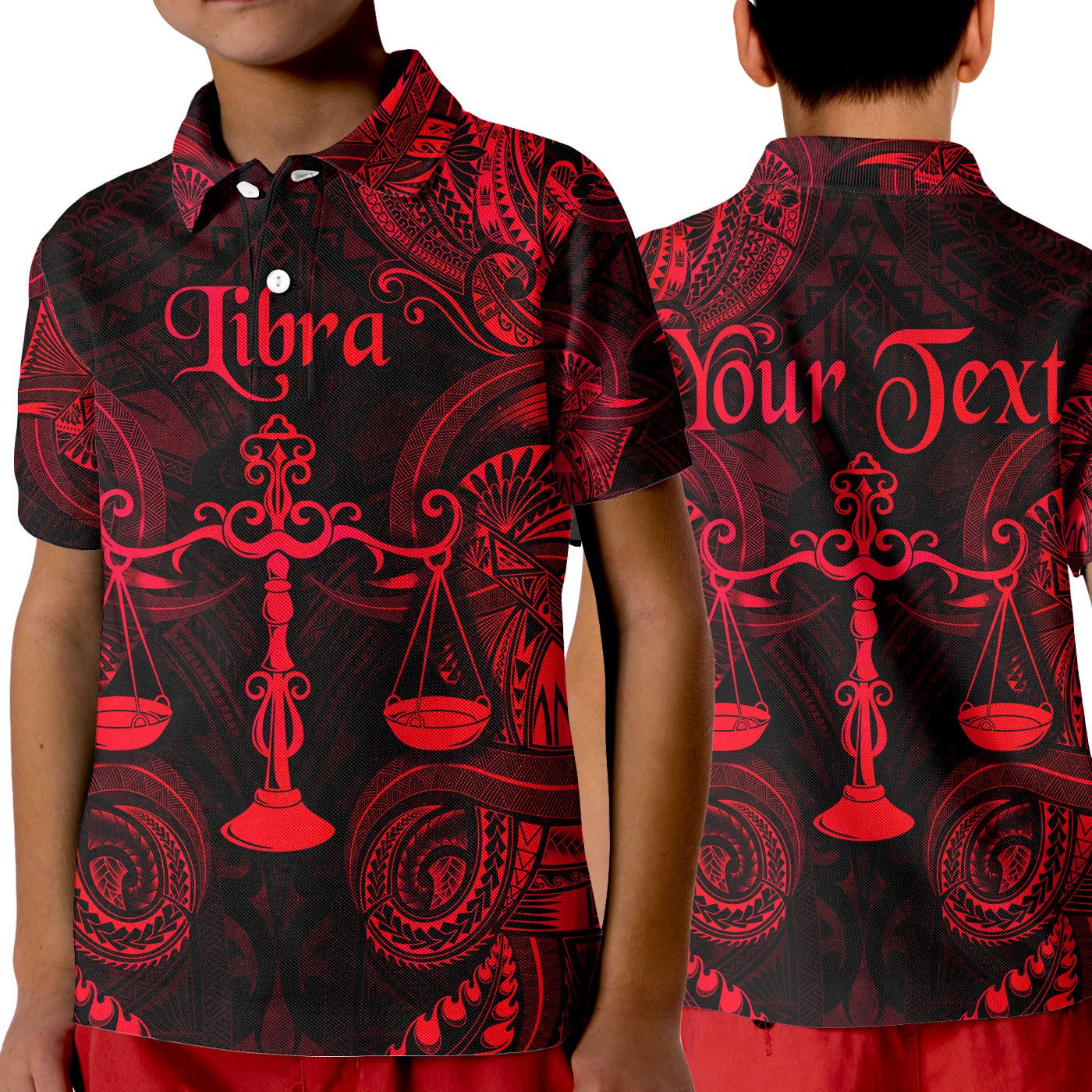 (Custom Personalised) Libra Zodiac Polynesian Polo Shirt KID Unique Style - Red LT8 Unisex Red - Polynesian Pride