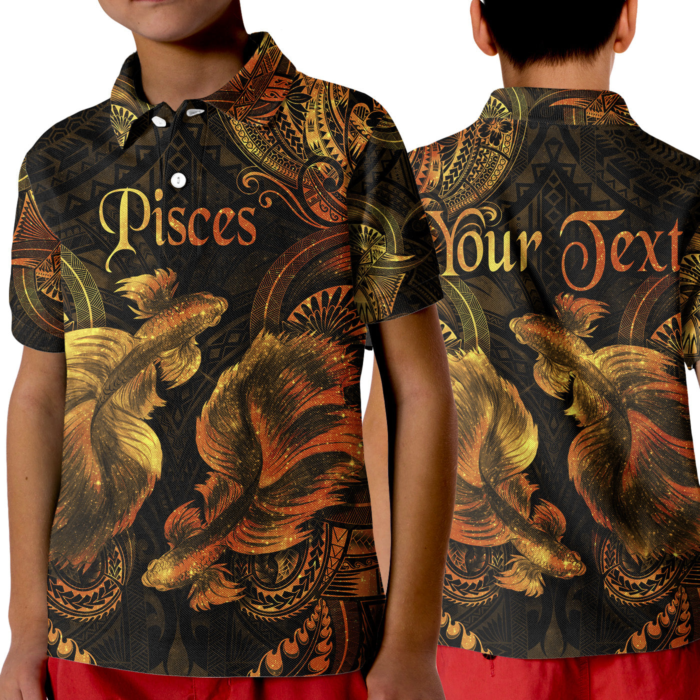 (Custom Personalised) Pisces Zodiac Polynesian Polo Shirt KID Unique Style - Gold LT8 Unisex Gold - Polynesian Pride