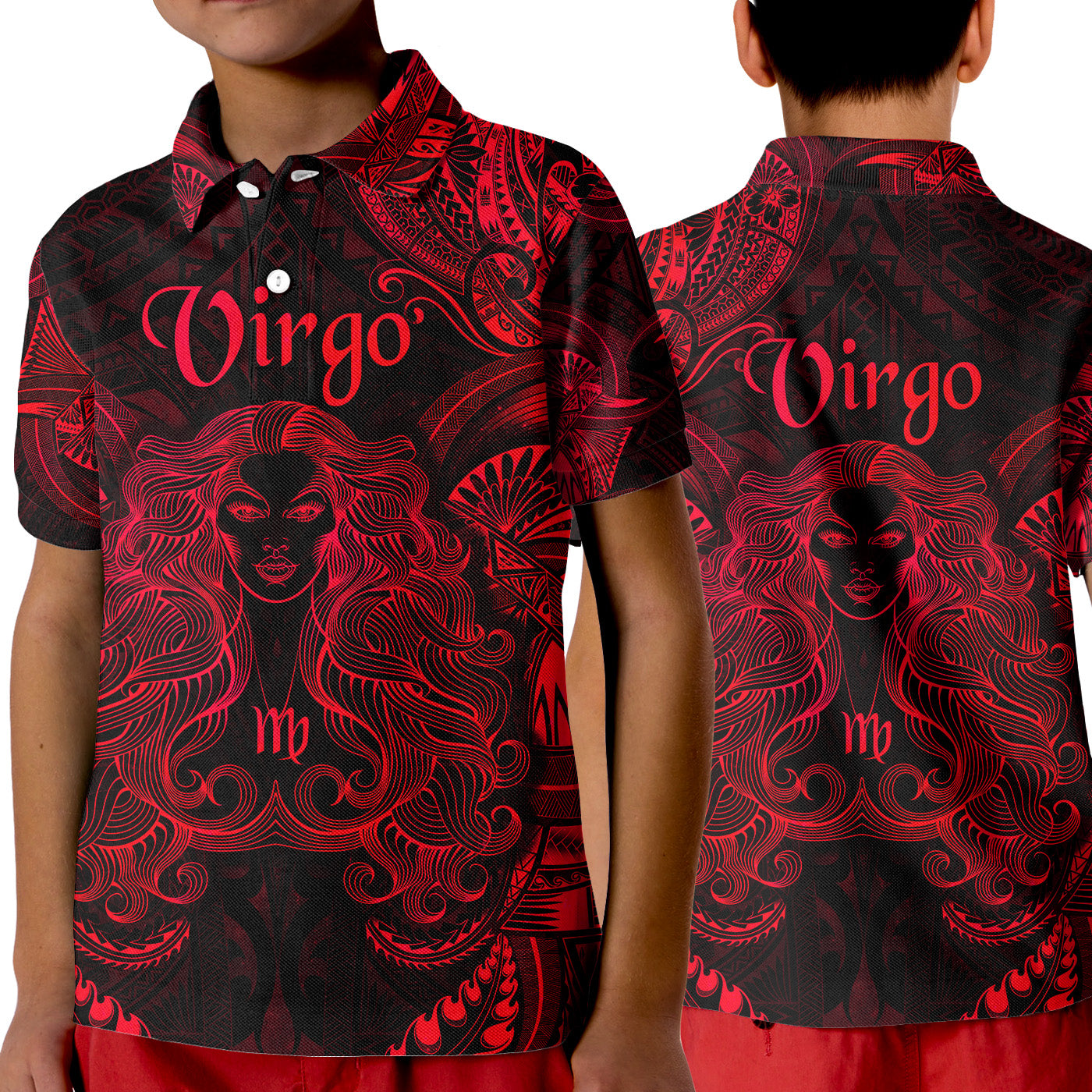 Virgo Zodiac Polynesian Polo Shirt KID Unique Style - Red LT8 Unisex Red - Polynesian Pride