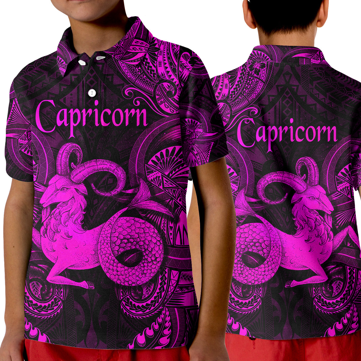 Capricorn Zodiac Polynesian Polo Shirt KID Unique Style - Pink LT8 Unisex Pink - Polynesian Pride