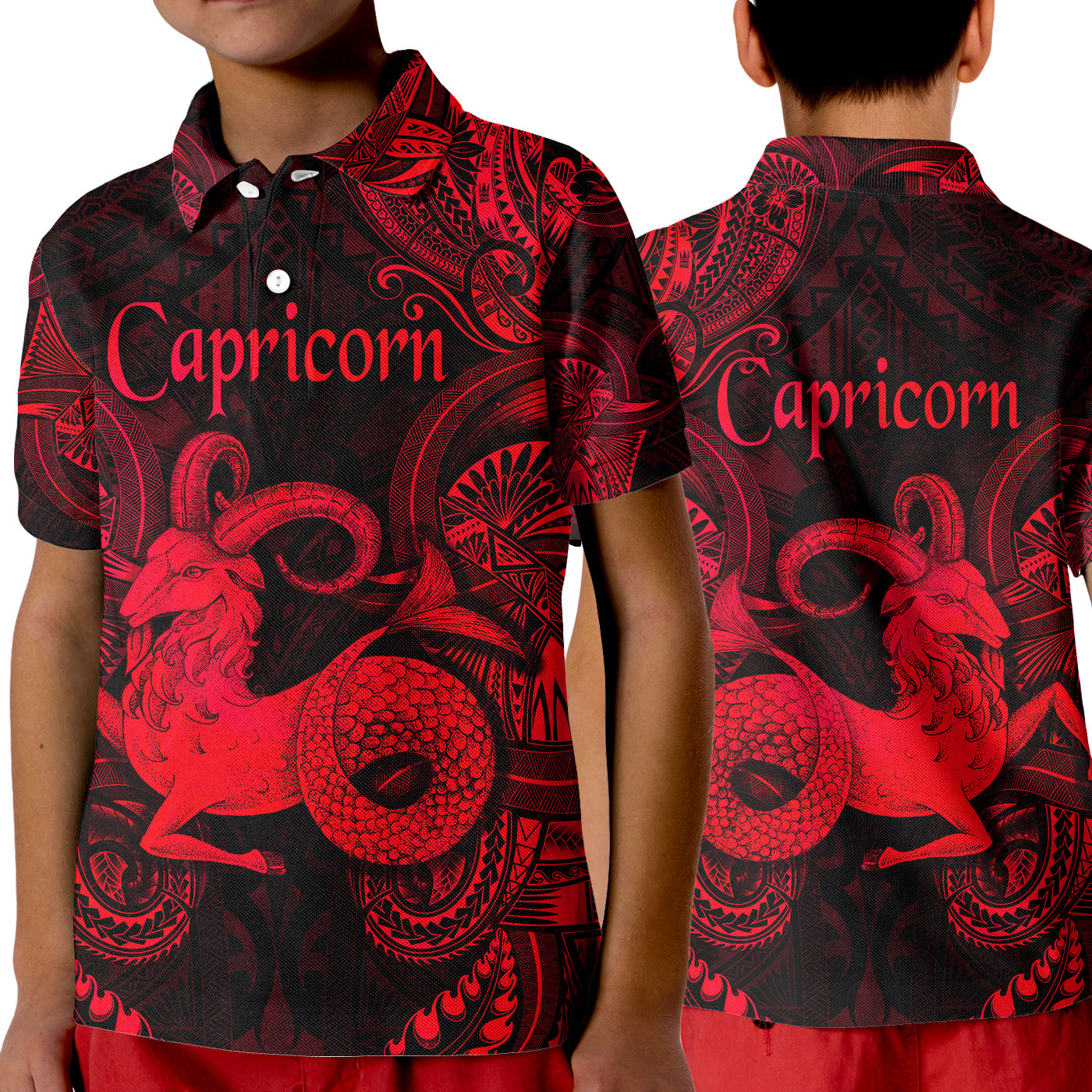 Capricorn Zodiac Polynesian Polo Shirt KID Unique Style - Red LT8 Unisex Red - Polynesian Pride