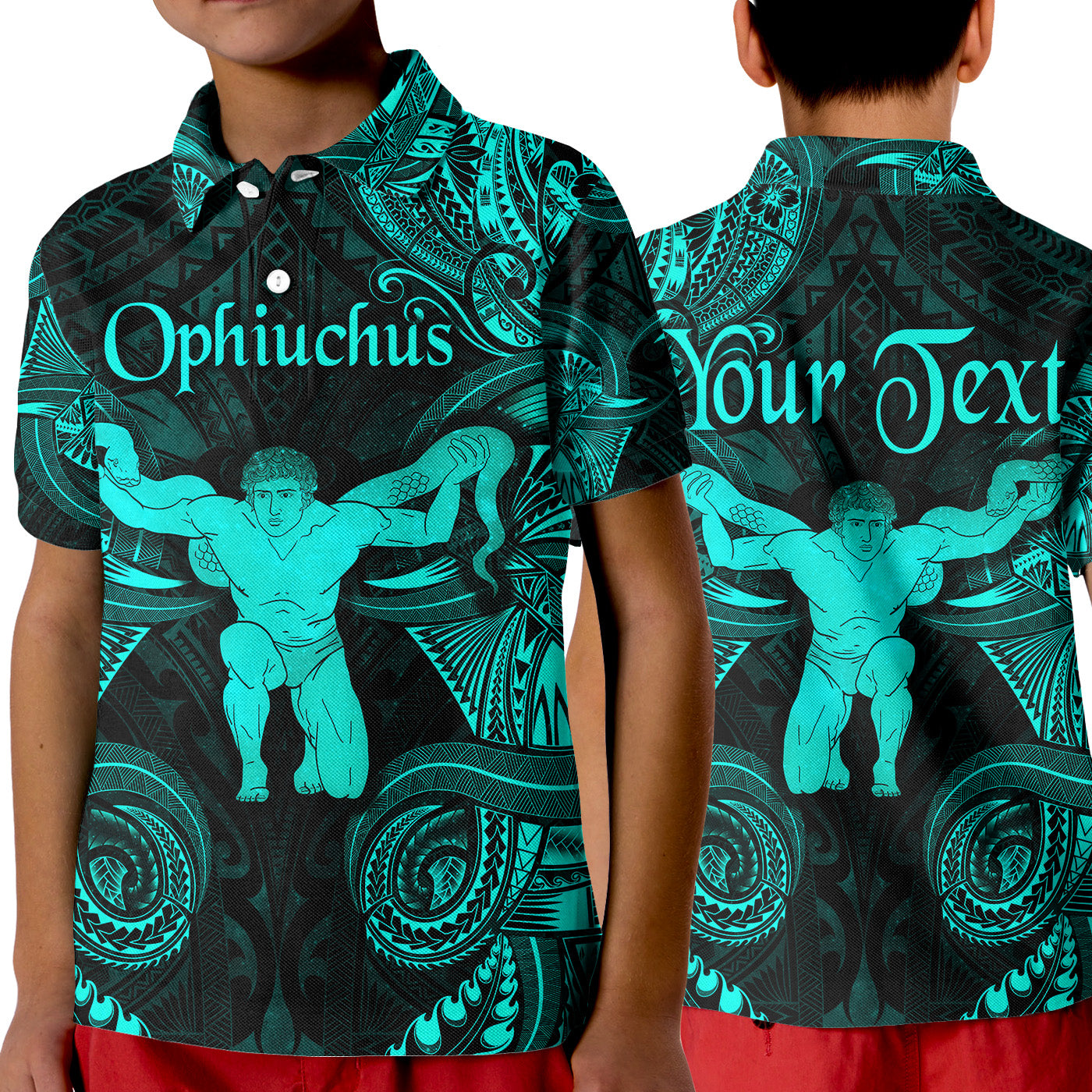 (Custom Personalised) Ophiuchus Zodiac Polynesian Polo Shirt KID Unique Style - Turquoise LT8 Unisex Turquoise - Polynesian Pride