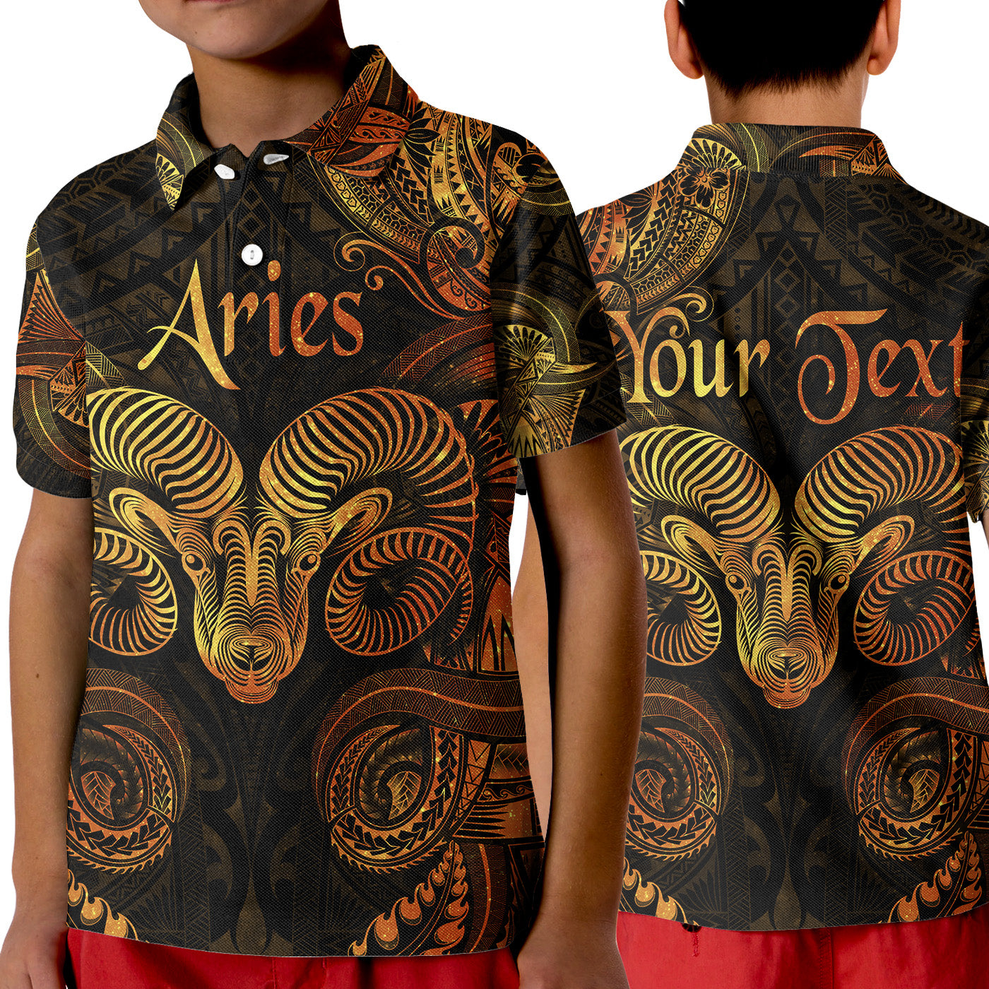 (Custom Personalised) Aries Zodiac Polynesian Polo Shirt KID Unique Style - Gold LT8 Unisex Gold - Polynesian Pride