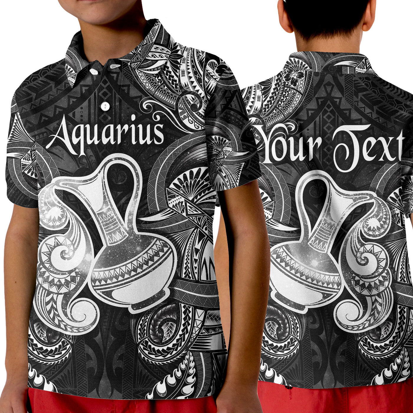 (Custom Personalised) Aquarius Zodiac Polynesian Polo Shirt KID Unique Style - Black LT8 Unisex Black - Polynesian Pride