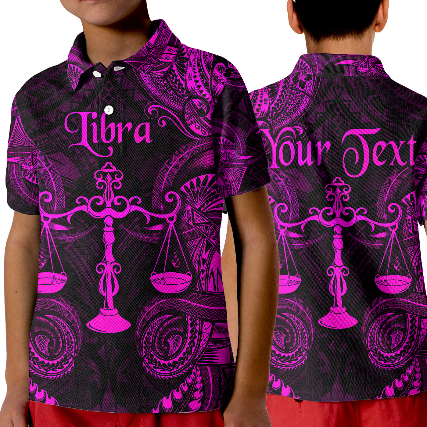 (Custom Personalised) Libra Zodiac Polynesian Polo Shirt KID Unique Style - Pink LT8 Unisex Pink - Polynesian Pride