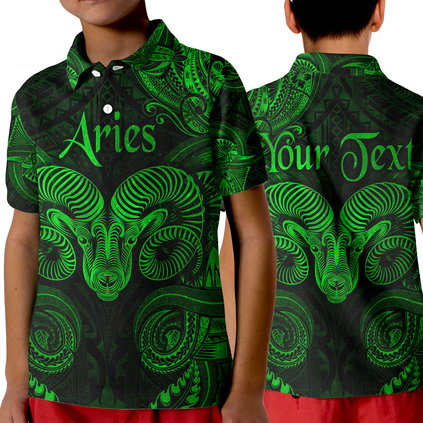 (Custom Personalised) Aries Zodiac Polynesian Polo Shirt KID Unique Style - Green LT8 Unisex Green - Polynesian Pride