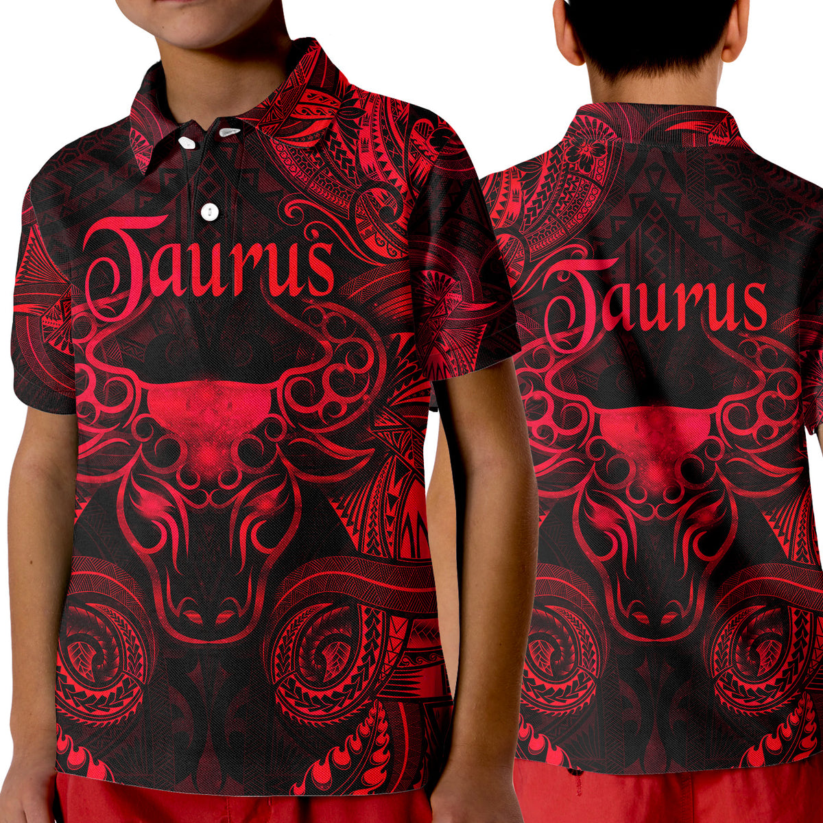 Taurus Zodiac Polynesian Polo Shirt KID Unique Style - Red LT8 Unisex Red - Polynesian Pride