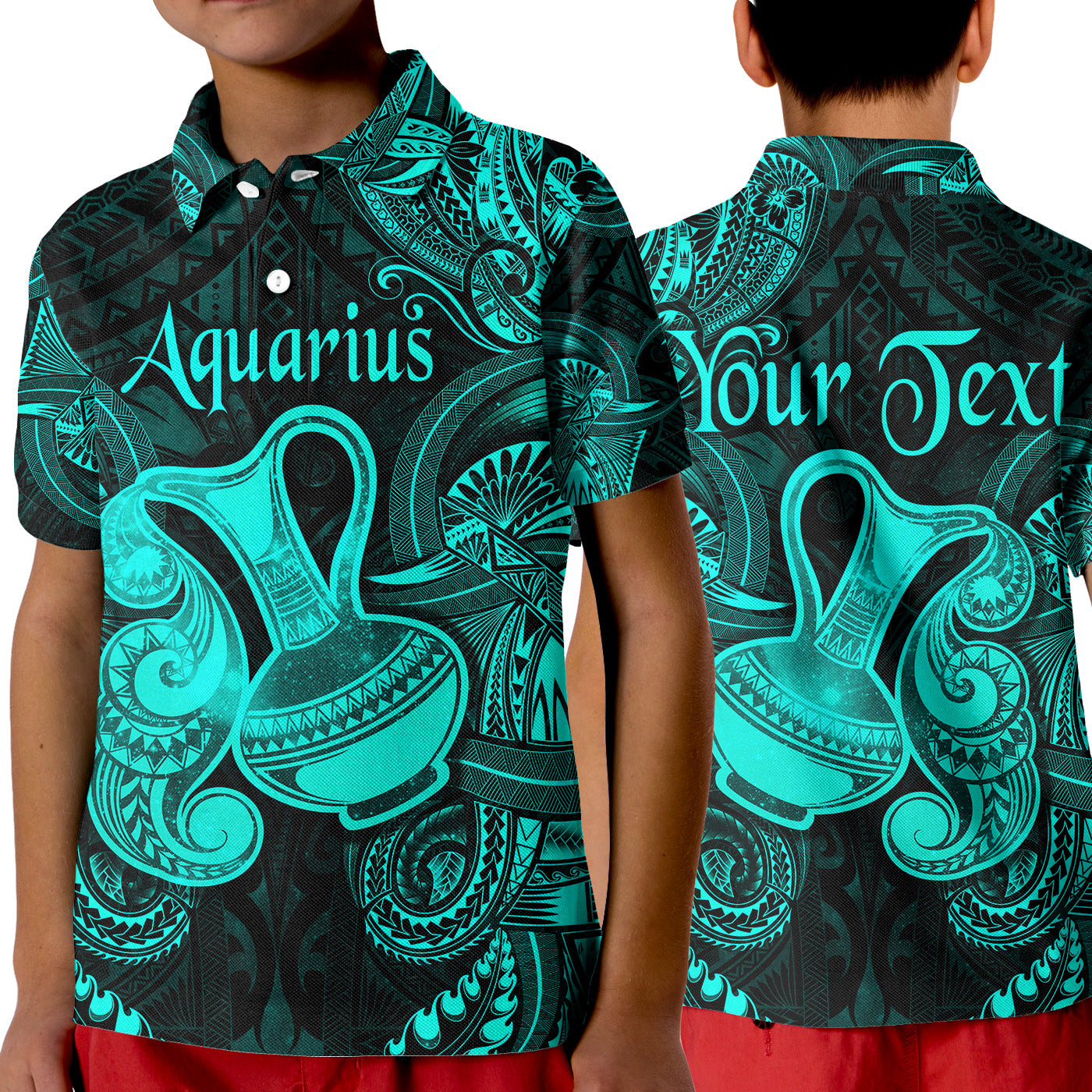 (Custom Personalised) Aquarius Zodiac Polynesian Polo Shirt KID Unique Style - Turquoise LT8 Unisex Turquoise - Polynesian Pride