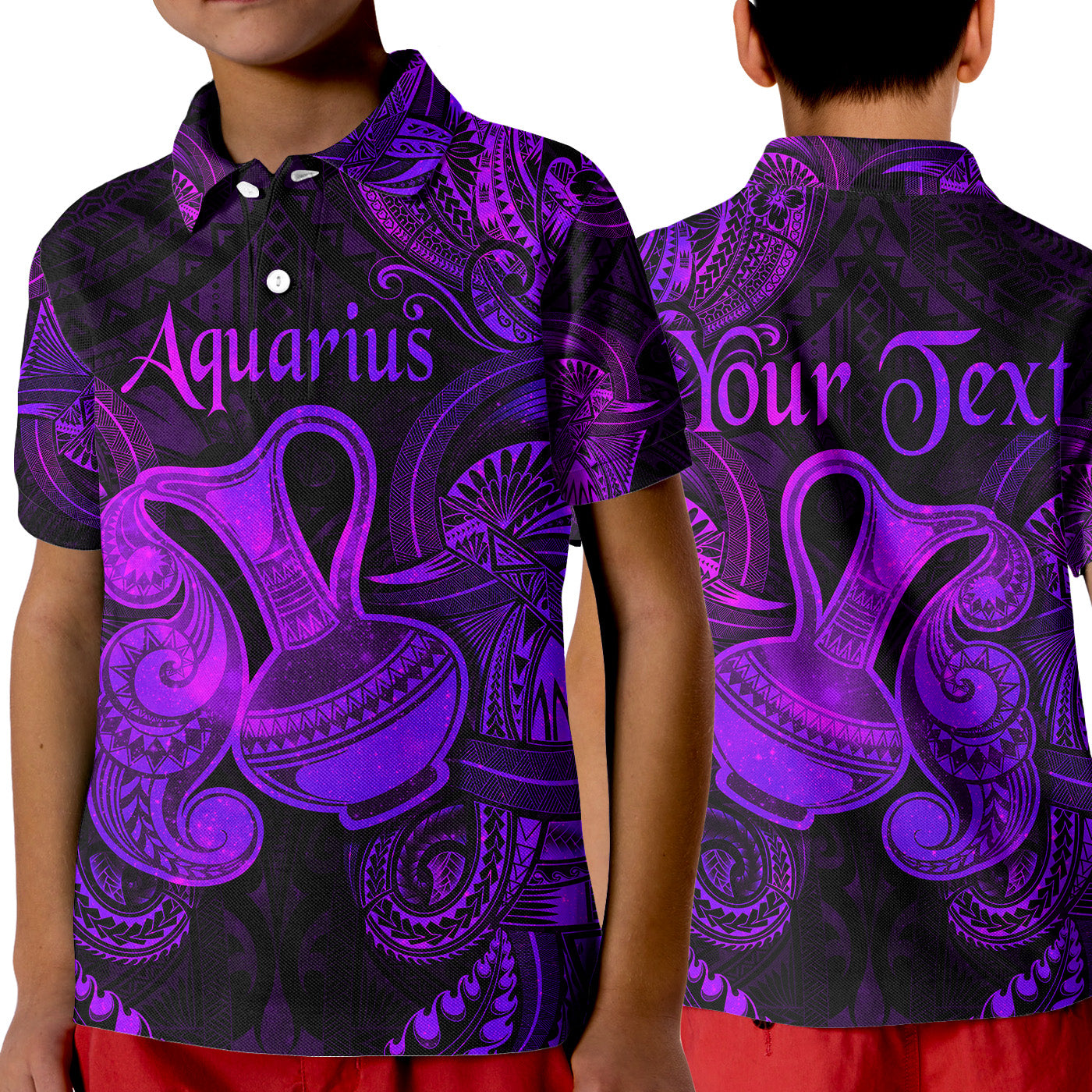 (Custom Personalised) Aquarius Zodiac Polynesian Polo Shirt KID Unique Style - Purple LT8 Unisex Purple - Polynesian Pride