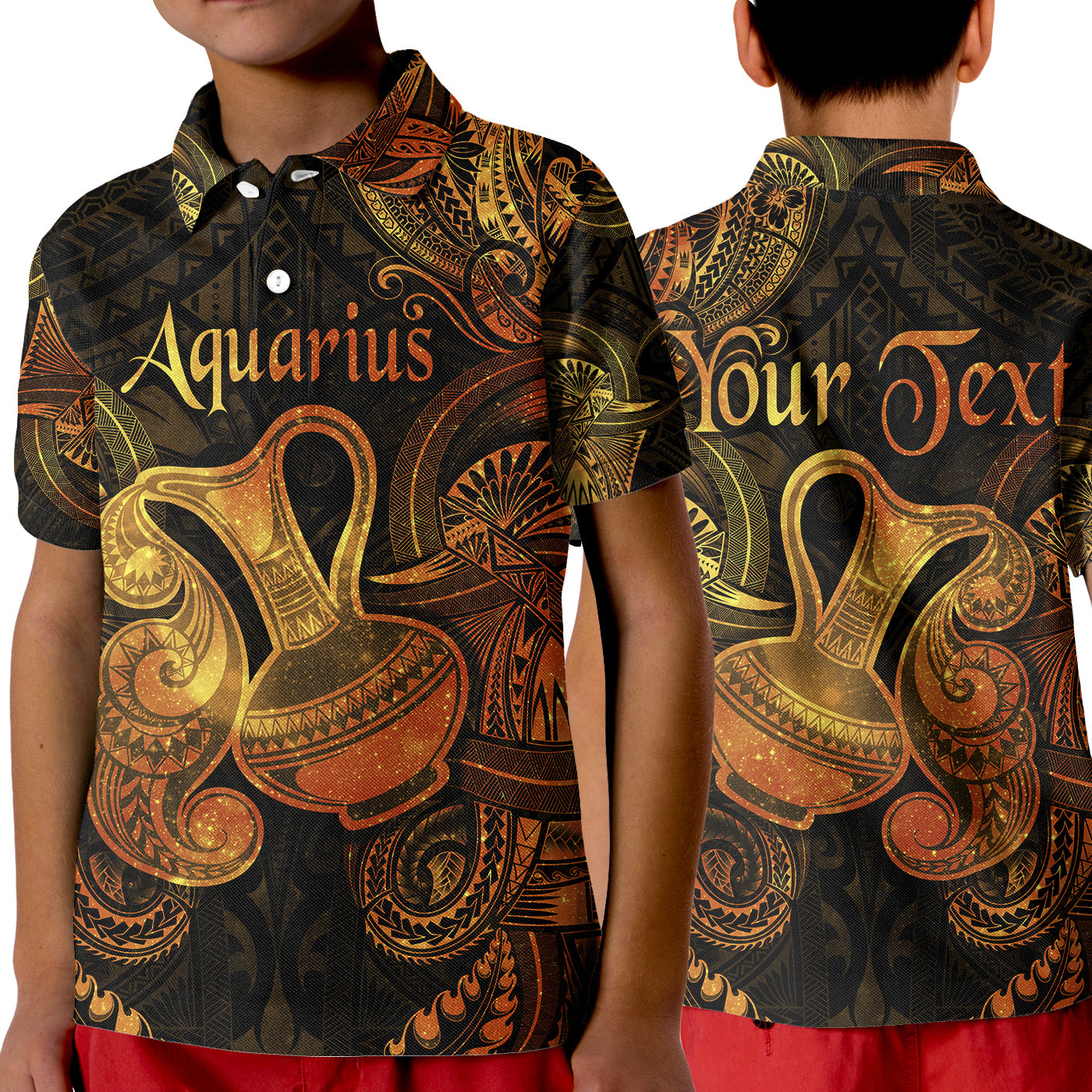 (Custom Personalised) Aquarius Zodiac Polynesian Polo Shirt KID Unique Style - Gold LT8 Unisex Gold - Polynesian Pride