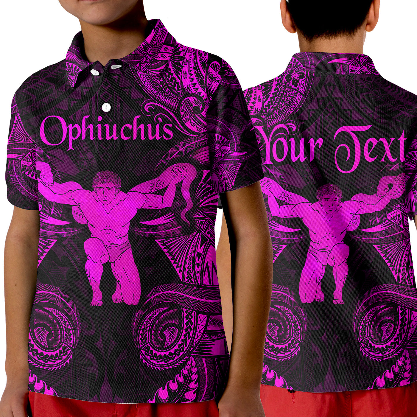 (Custom Personalised) Ophiuchus Zodiac Polynesian Polo Shirt KID Unique Style - Pink LT8 Unisex Pink - Polynesian Pride