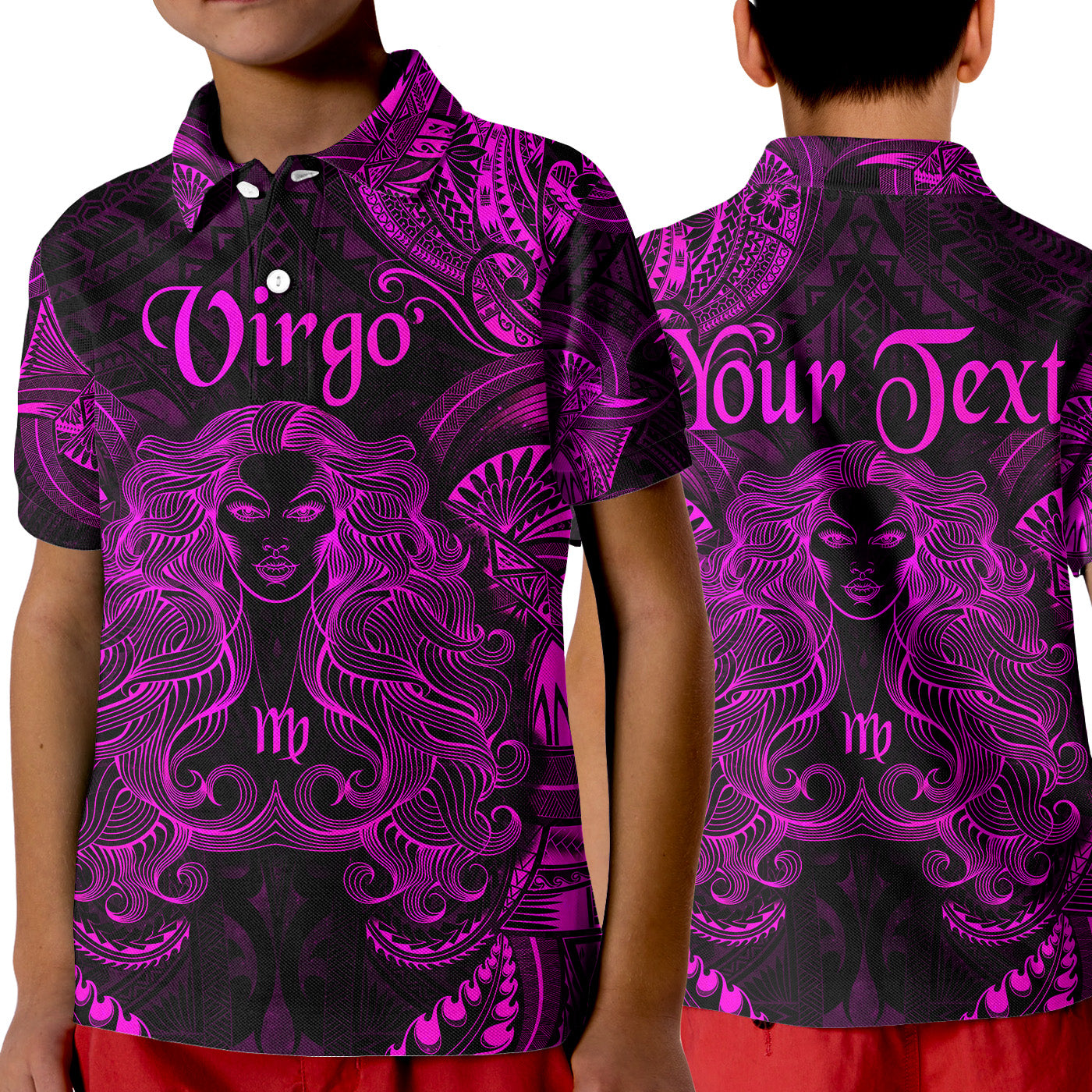 (Custom Personalised) Virgo Zodiac Polynesian Polo Shirt KID Unique Style - Pink LT8 Unisex Pink - Polynesian Pride