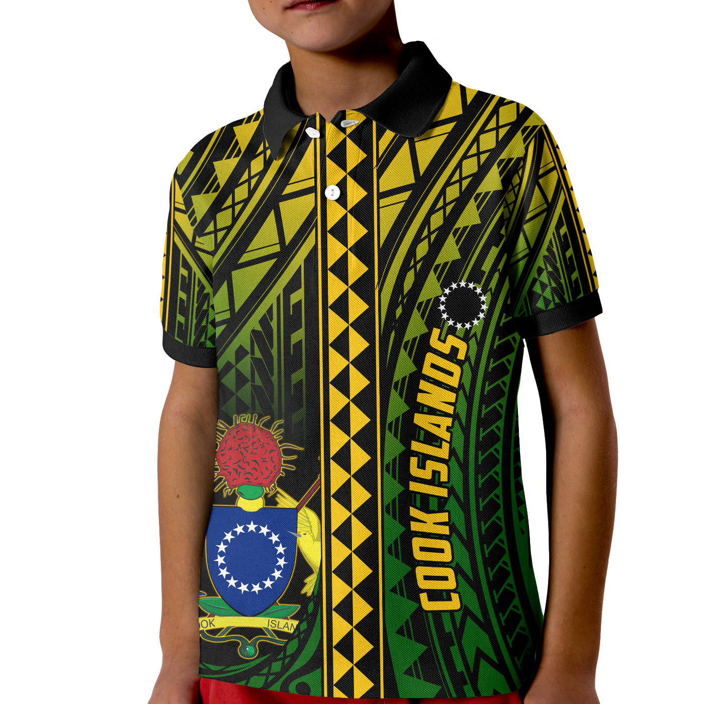 Cook Islands Polo Shirt KID Polynesian Pattern Stars LT13 Unisex Black - Polynesian Pride