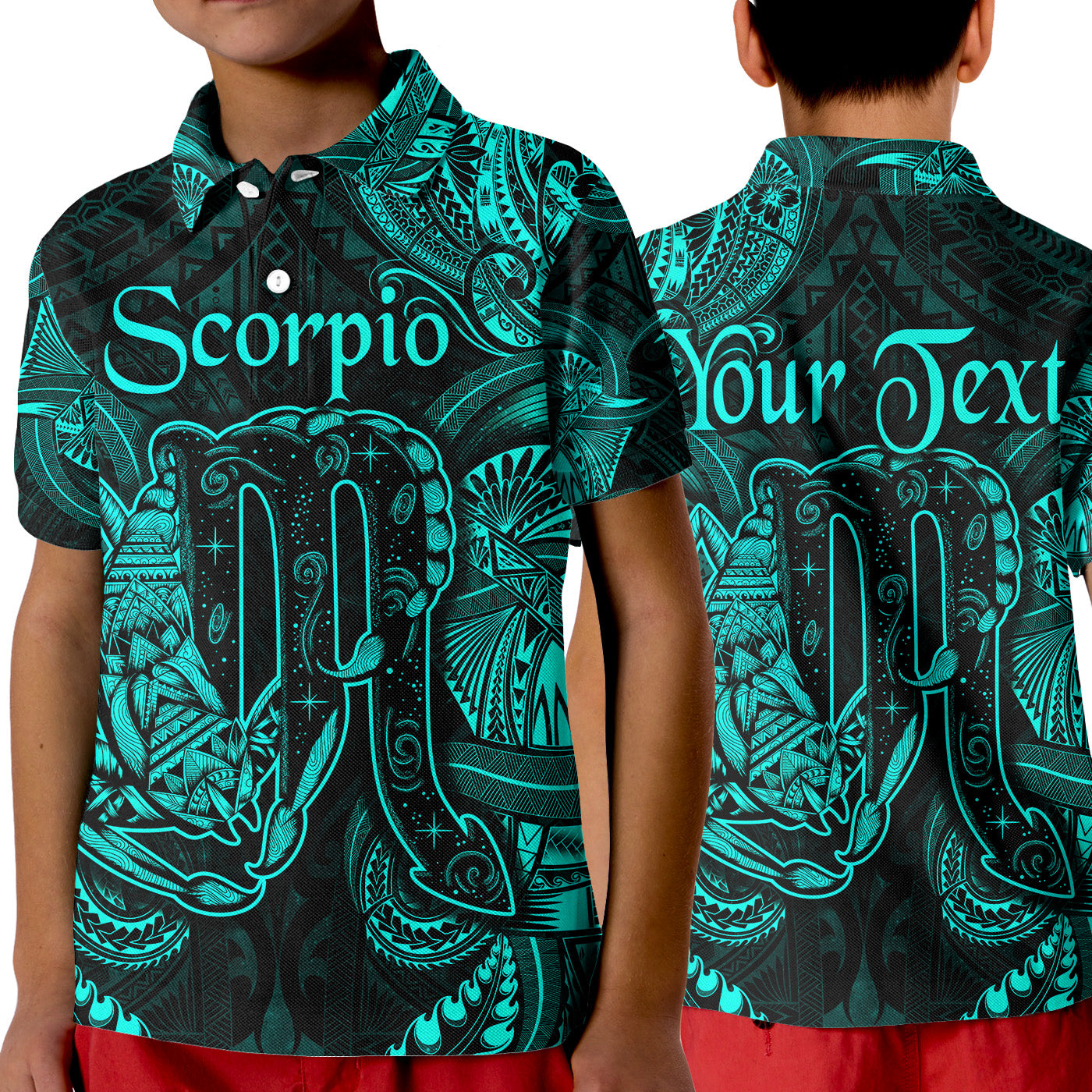 (Custom Personalised) Scorpio Zodiac Polynesian Polo Shirt KID Unique Style - Turquoise LT8 Unisex Turquoise - Polynesian Pride